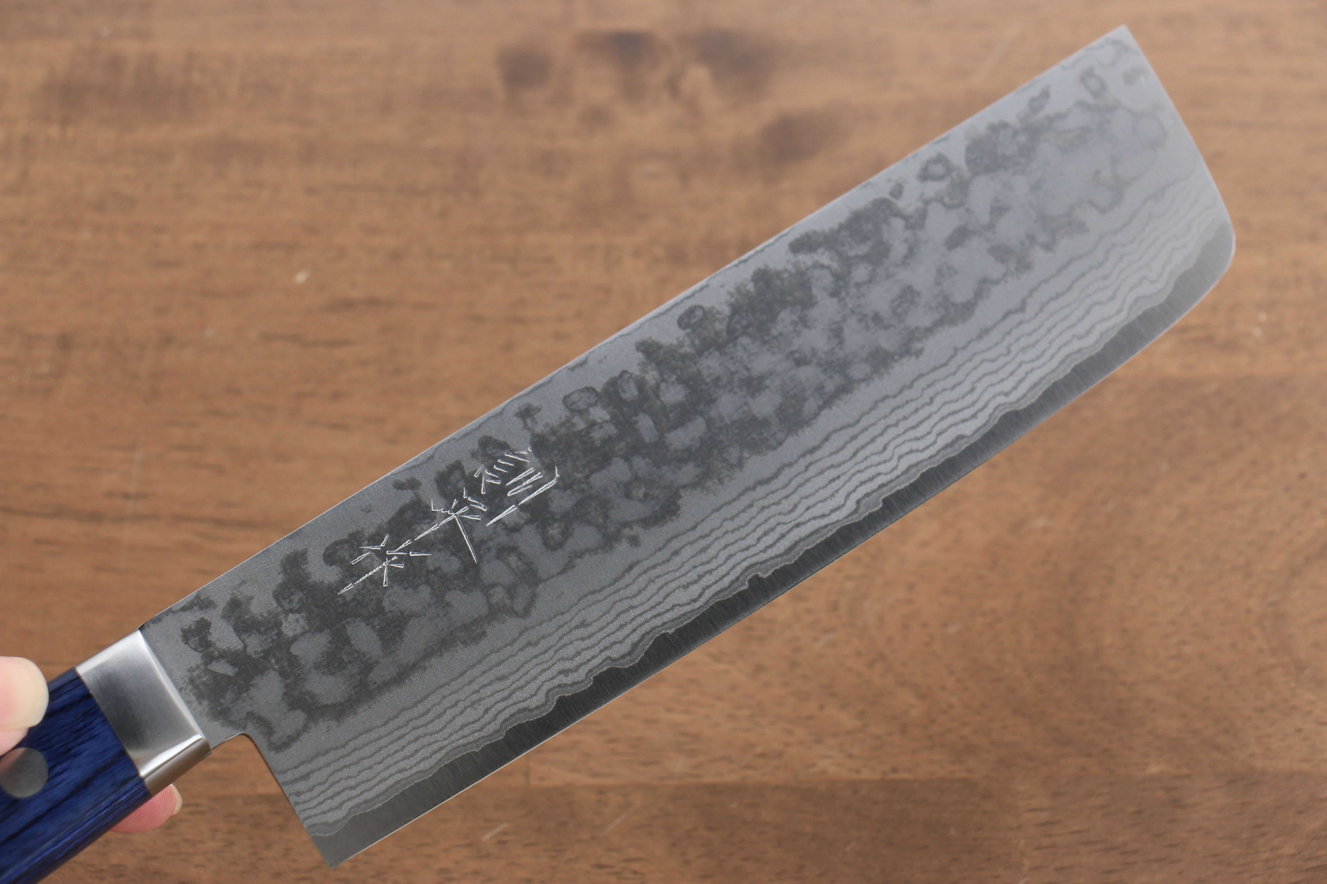 Kunihira Sairyu VG10 Damascus Usuba 165mm Blue Pakka wood Handle - Japanny - Best Japanese Knife
