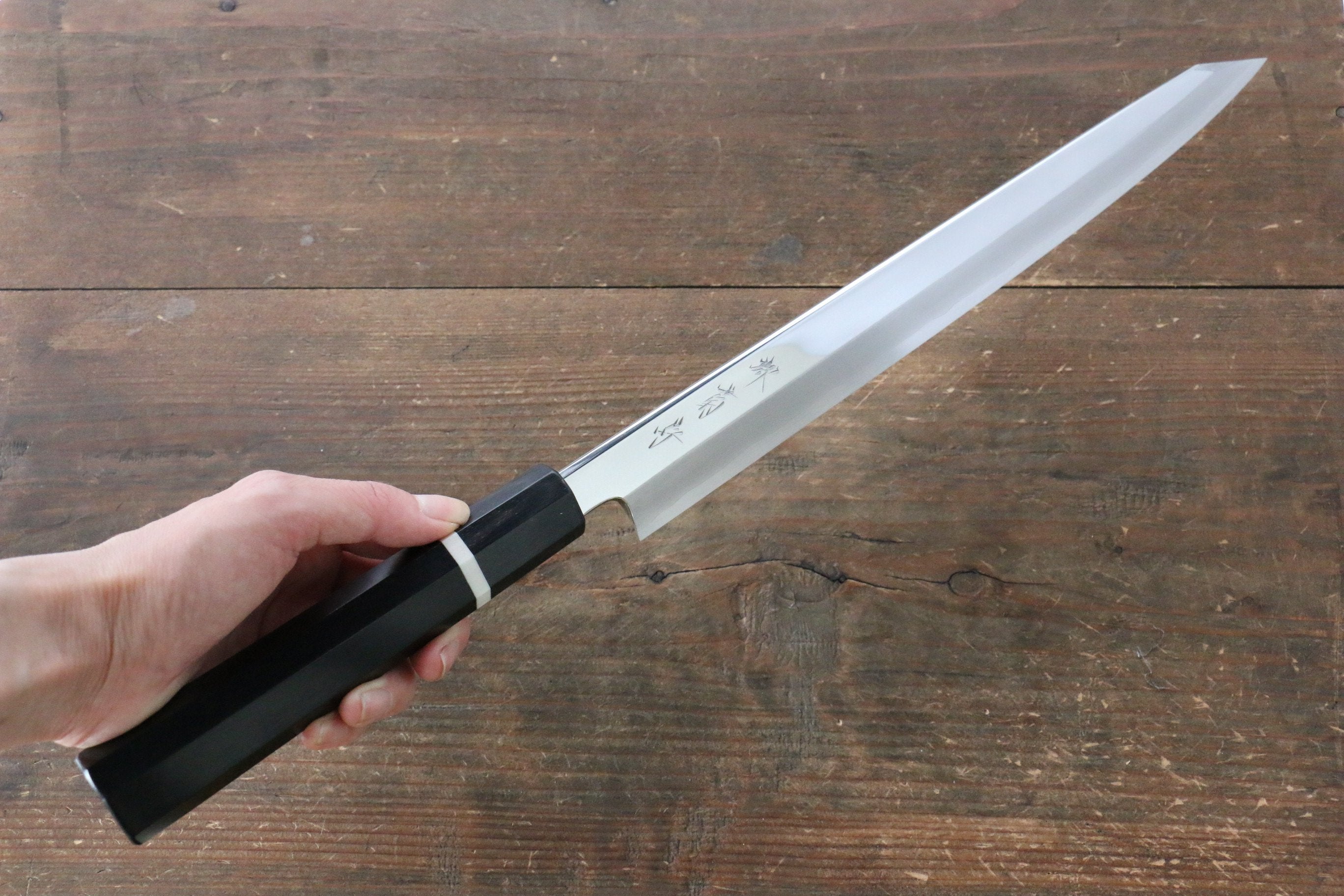 Kikumori SG2 Mirrored Finish Kiritsuke Yanagiba 300mm with Ebony Wood Handle (With White Ring) - Japanny - Best Japanese Knife