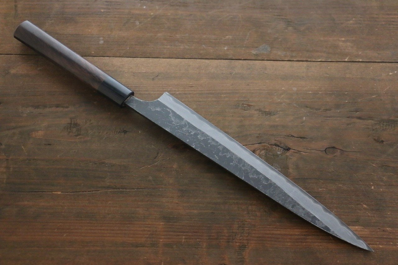 Shungo Ogata White Steel No.2 Kurouchi Damascus Sujihiki 240mm Shitan Handle - Japanny - Best Japanese Knife