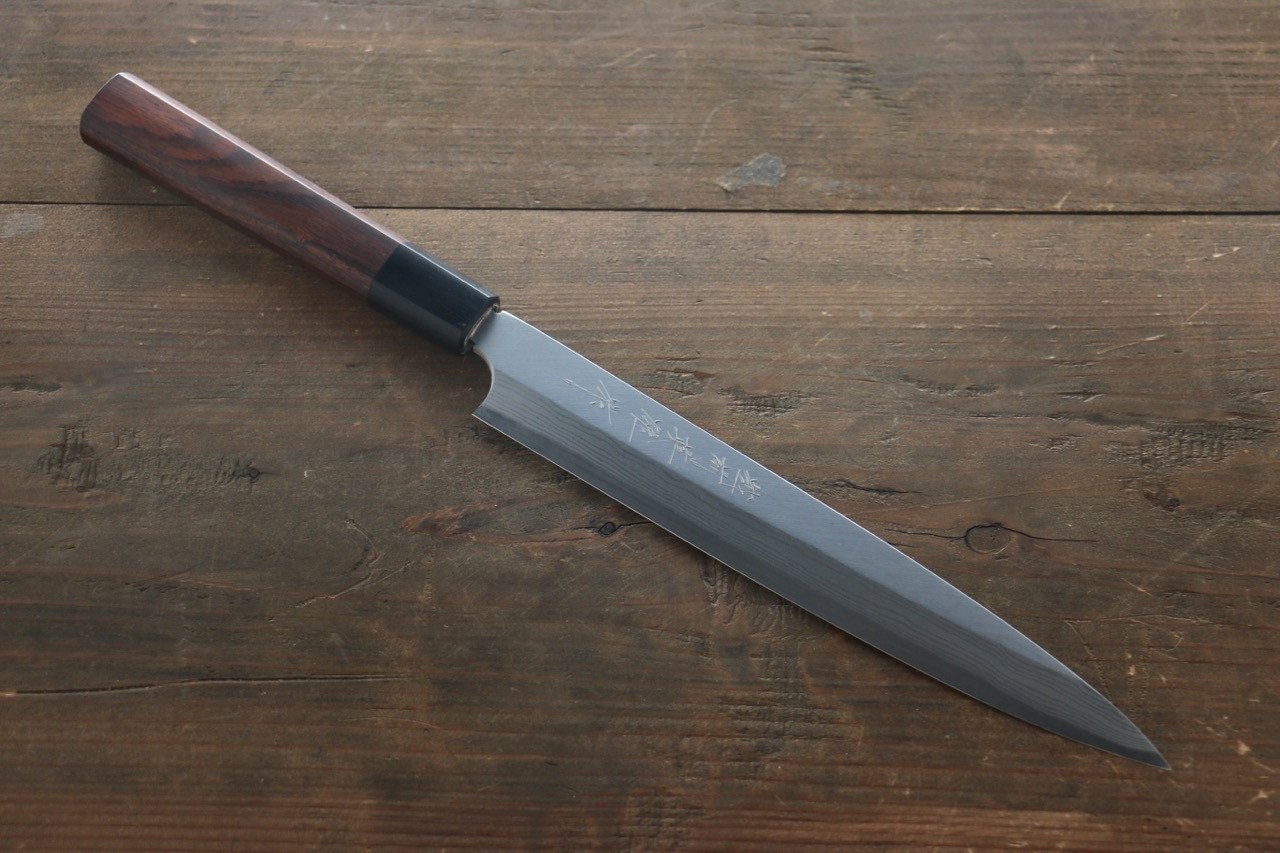 Hideo Kitaoka Blue Steel No.2 Damascus Yanagiba 210mm Shitan Handle - Japanny - Best Japanese Knife