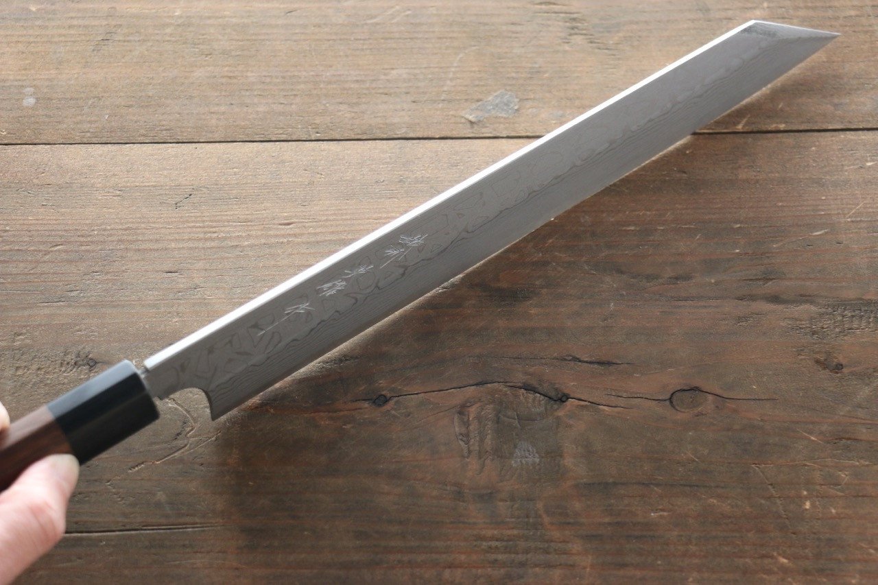 Hideo Kitaoka White Steel No.2 Damascus Kiritsuke Yanagiba 270mm Shitan Handle - Japanny - Best Japanese Knife