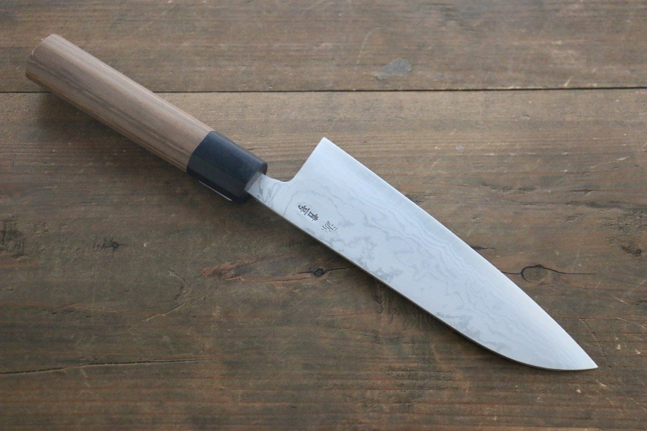Shigeki Tanaka Blue Steel No.2 Damascus Santoku 165mm Walnut Handle - Japanny - Best Japanese Knife