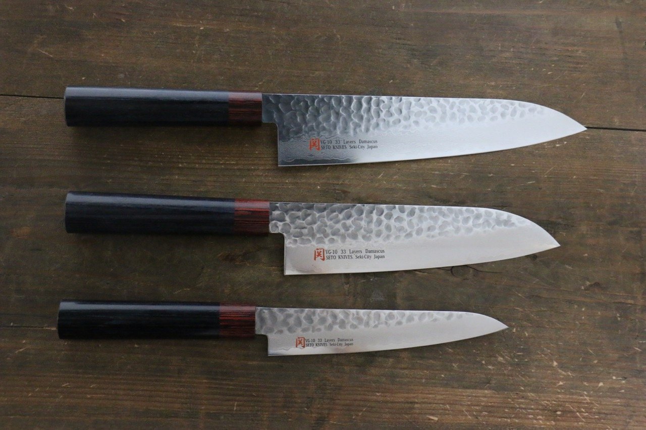 Iseya VG10 33 Layer Damascus Japanese Gyuto 210mm, Santoku & Petty 150mm Knife Set - Japanny - Best Japanese Knife