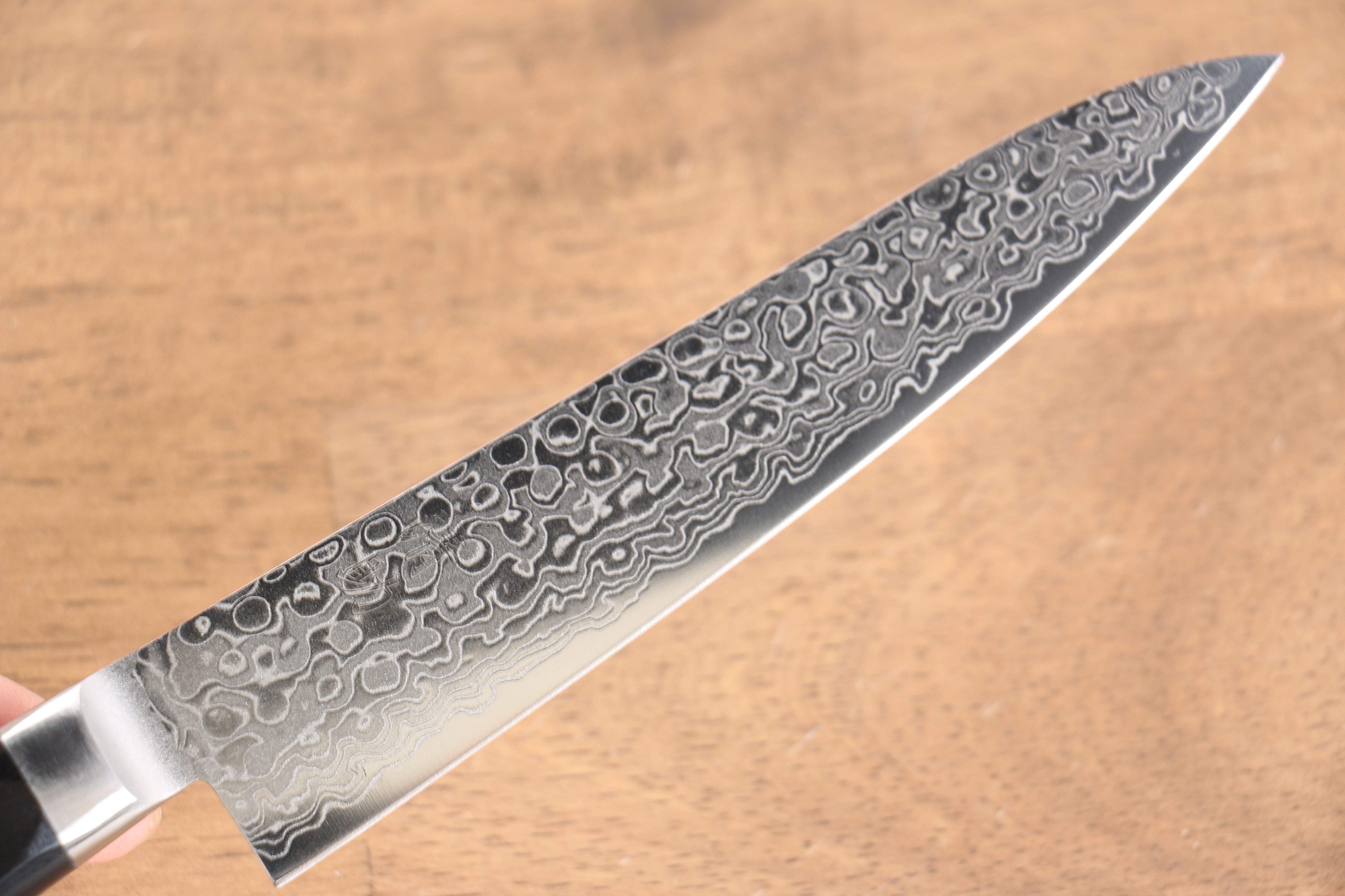 Seisuke Kagami AUS10 Mirrored Finish Damascus 45 Layer Petty-Utility 135mm Black Pakka wood Handle - Japanny - Best Japanese Knife
