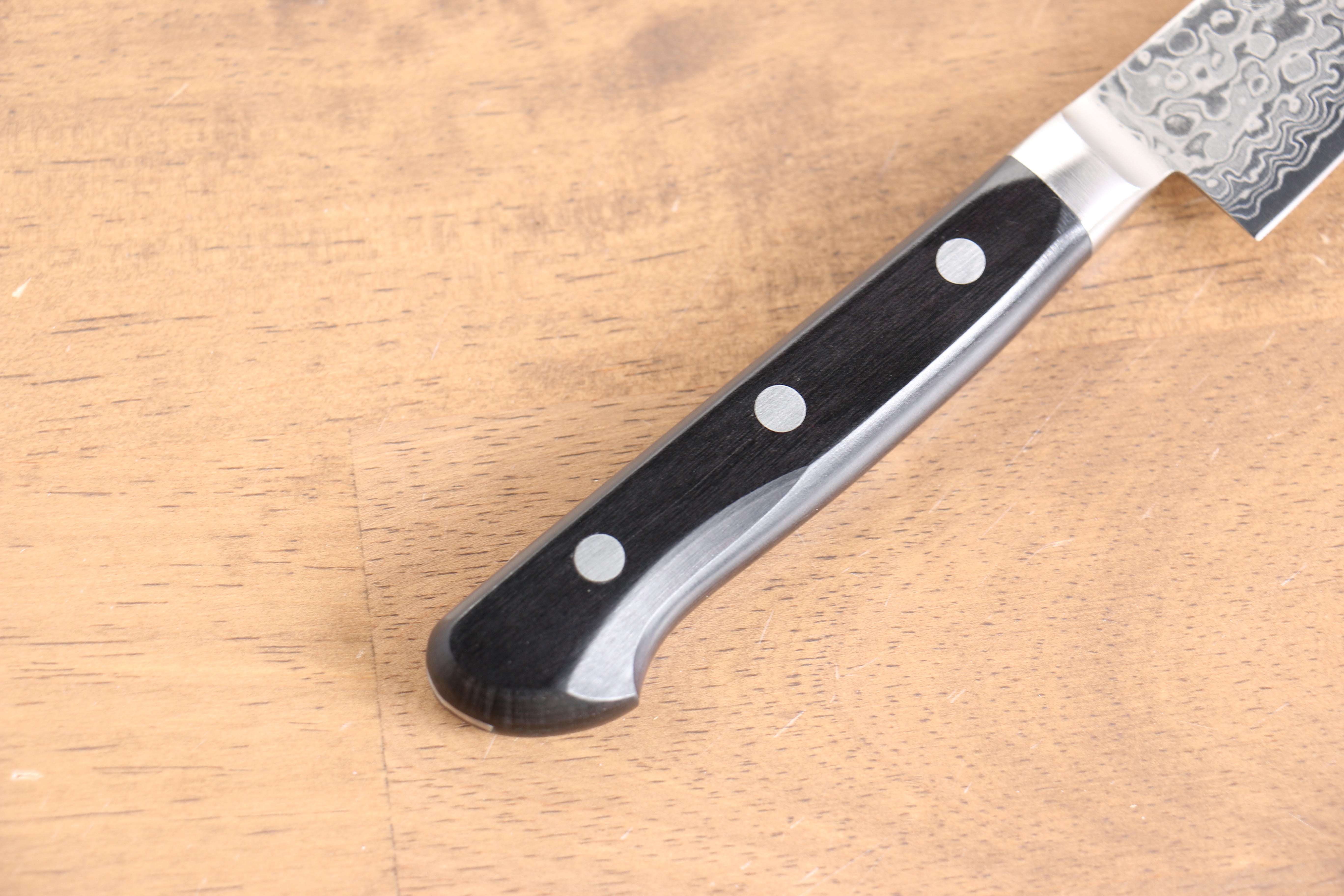 Seisuke Kagami AUS10 Mirrored Finish Damascus 45 Layer Petty-Utility 135mm Black Pakka wood Handle - Japanny - Best Japanese Knife