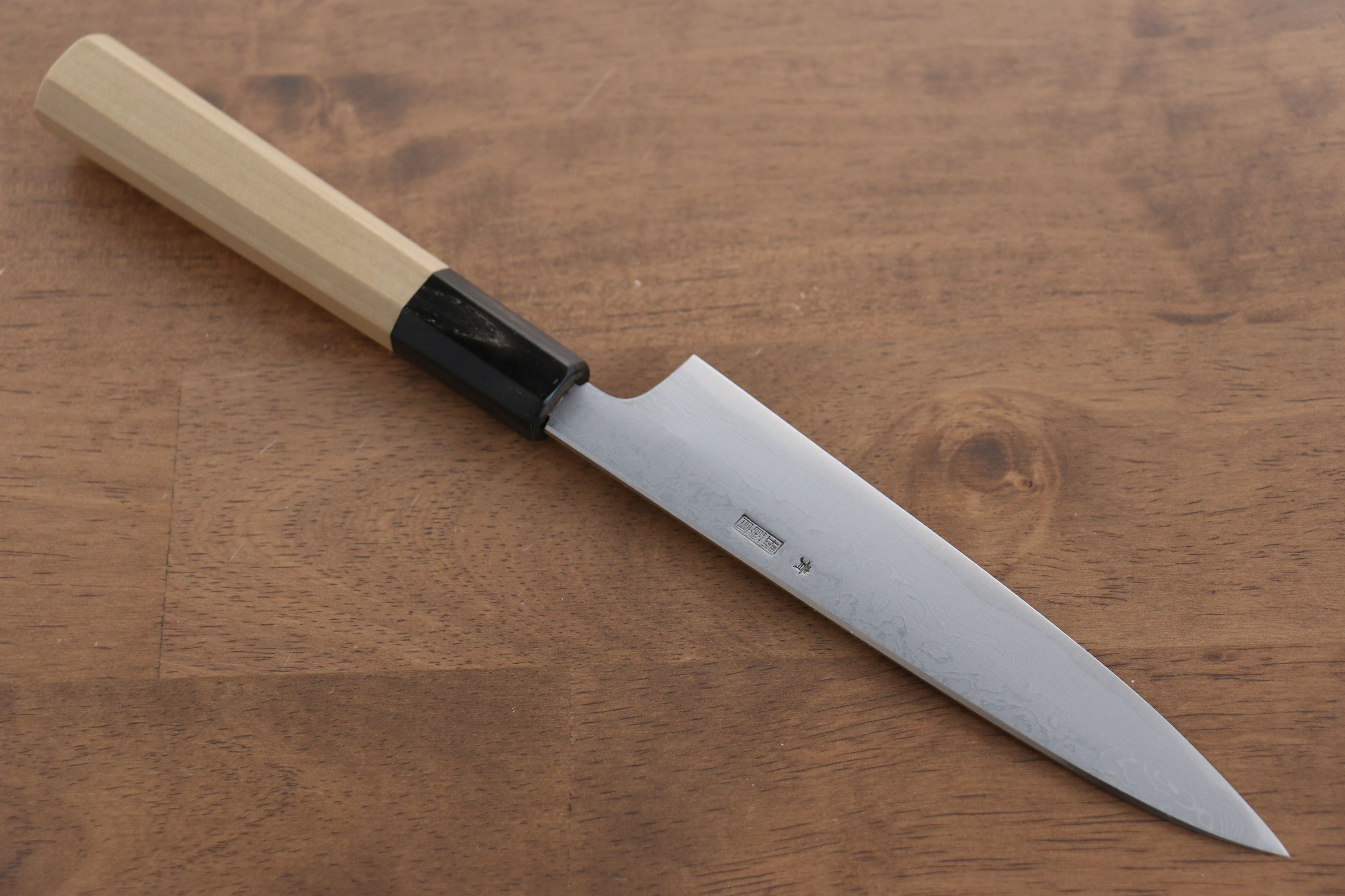 Kikuzuki Blue Steel No.1 Damascus Petty-Utility 150mm Magnolia Handle - Japanny - Best Japanese Knife