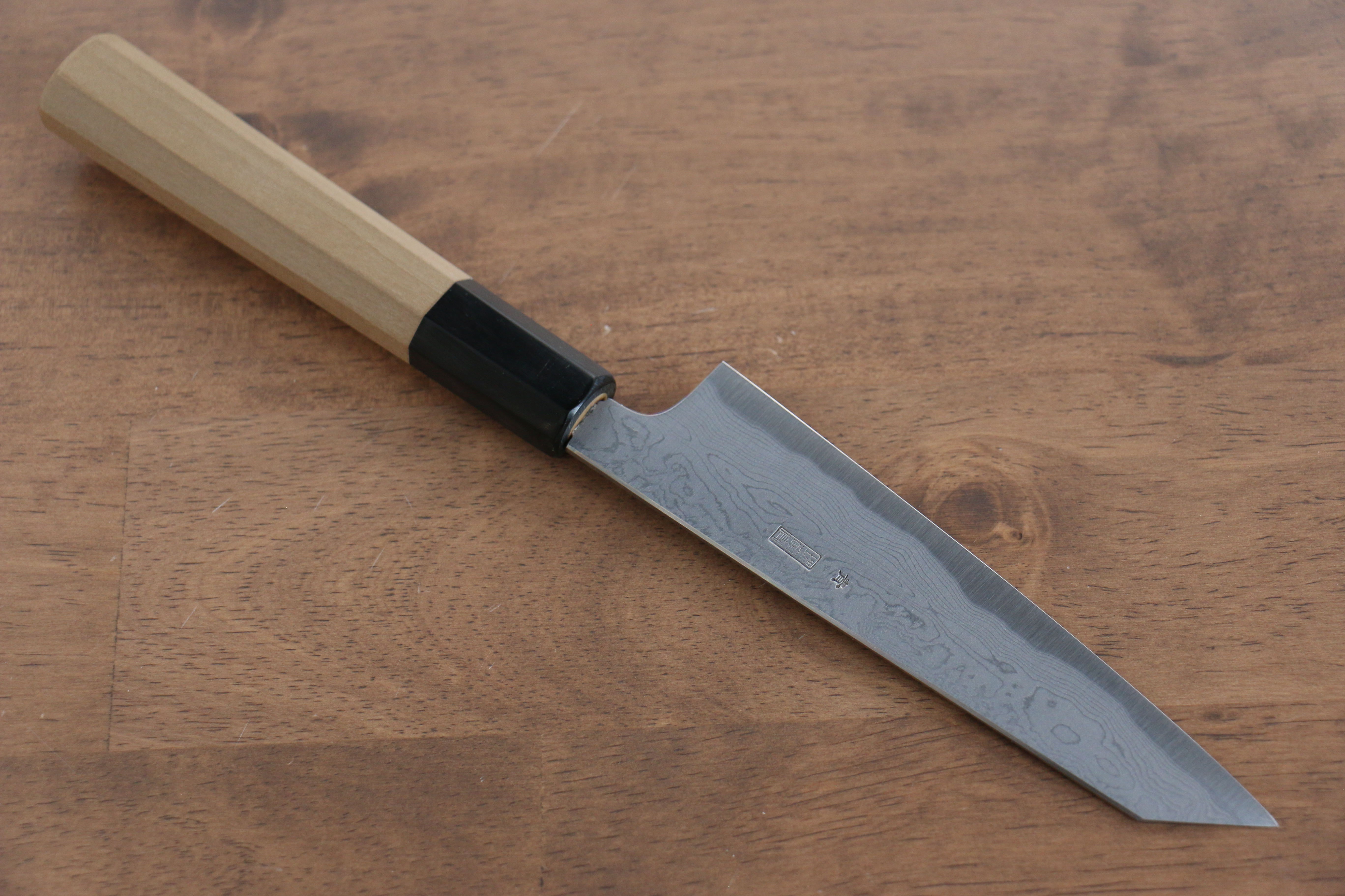 Kikuzuki Blue Steel No.1 Damascus Kiritsuke Petty-Utility 135mm Magnolia Handle - Japanny - Best Japanese Knife