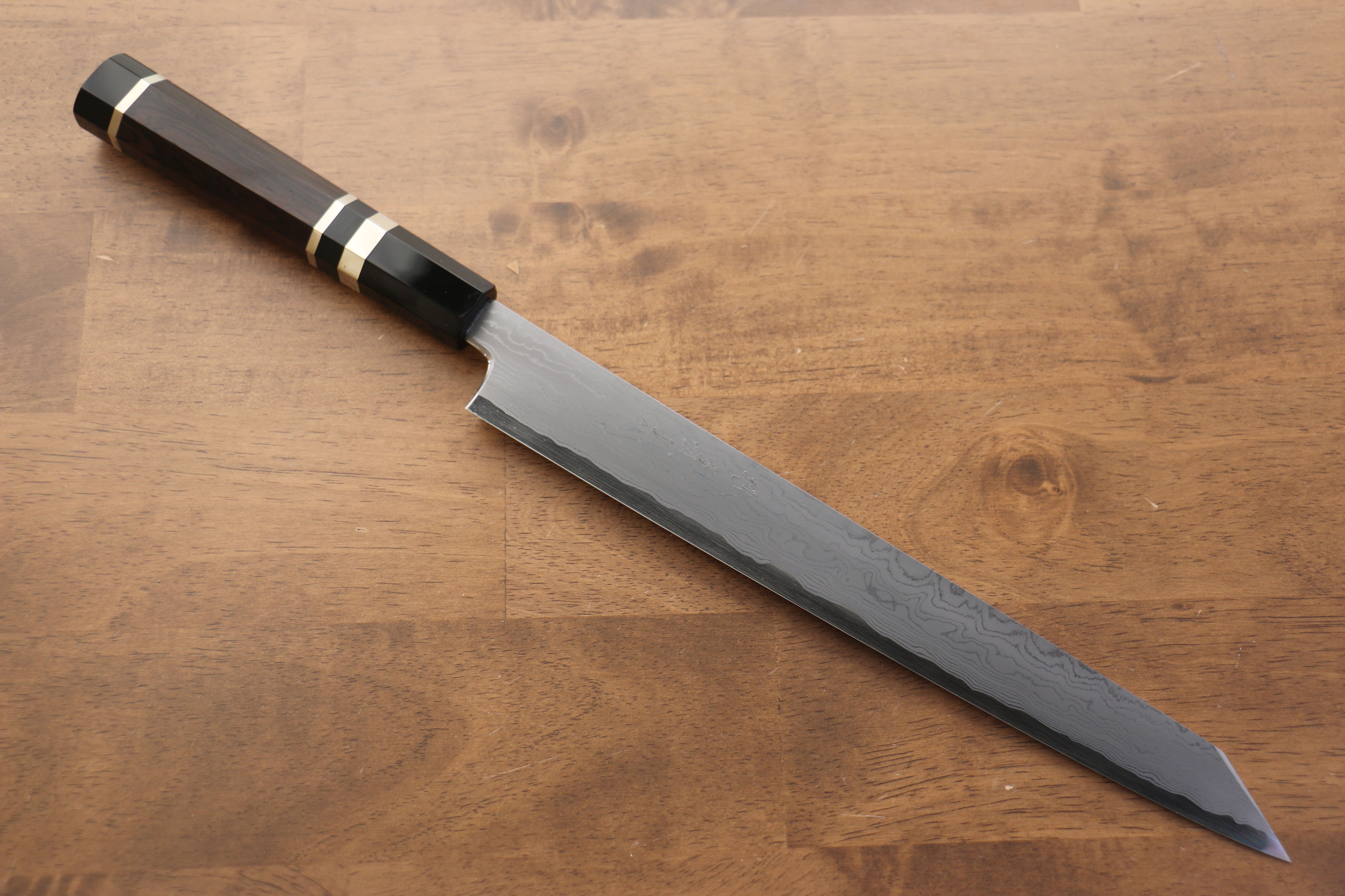 Jikko Blue Steel Damascus Kiritsuke Sujihiki 270mm Ebony with Double Ring Handle - Japanny - Best Japanese Knife