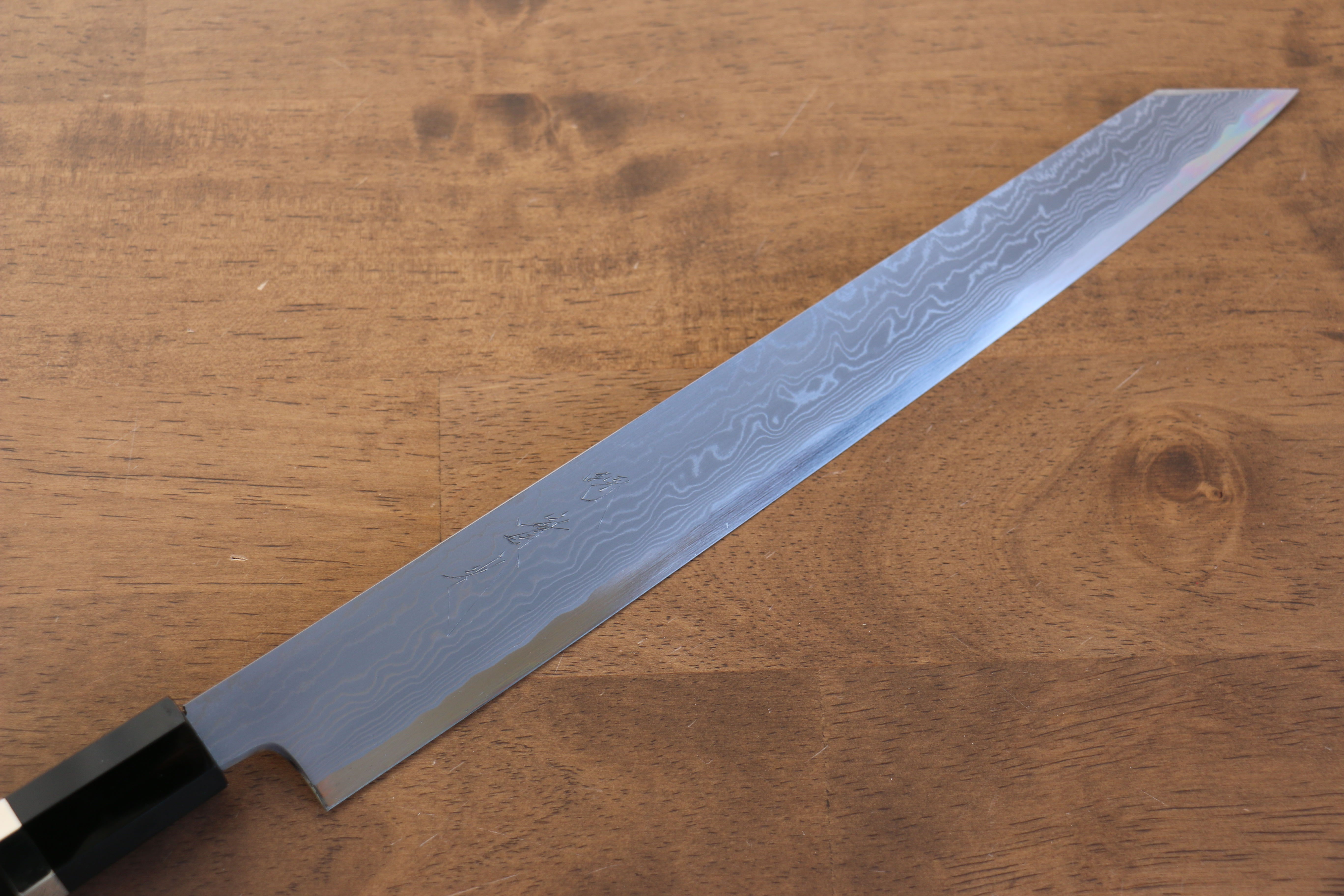 Jikko Blue Steel Damascus Kiritsuke Sujihiki 270mm Ebony with Double Ring Handle - Japanny - Best Japanese Knife