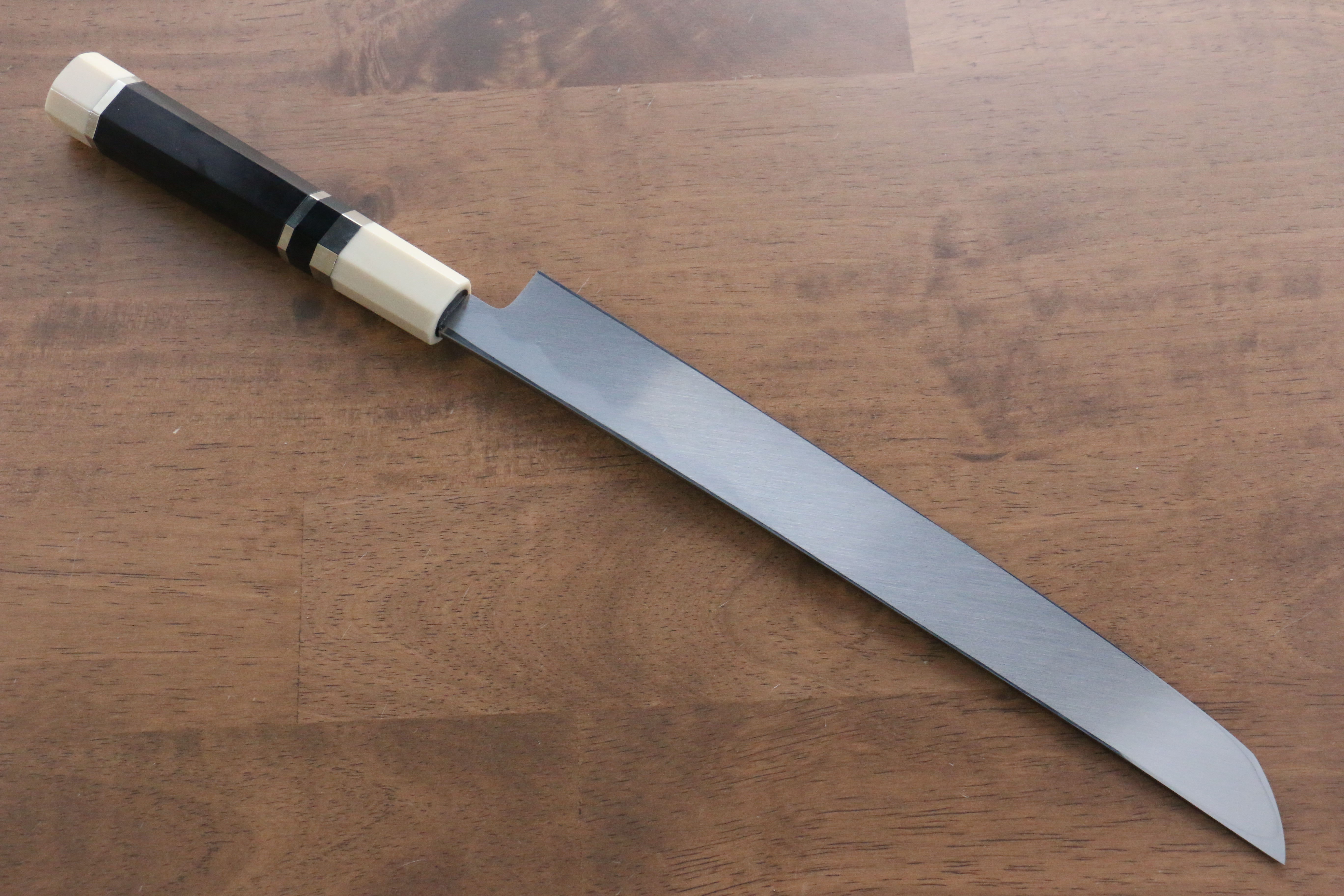 Jikko Shiko Blue Steel Sakimaru Yanagiba 270mm Ebony with Double Ring Handle - Japanny - Best Japanese Knife