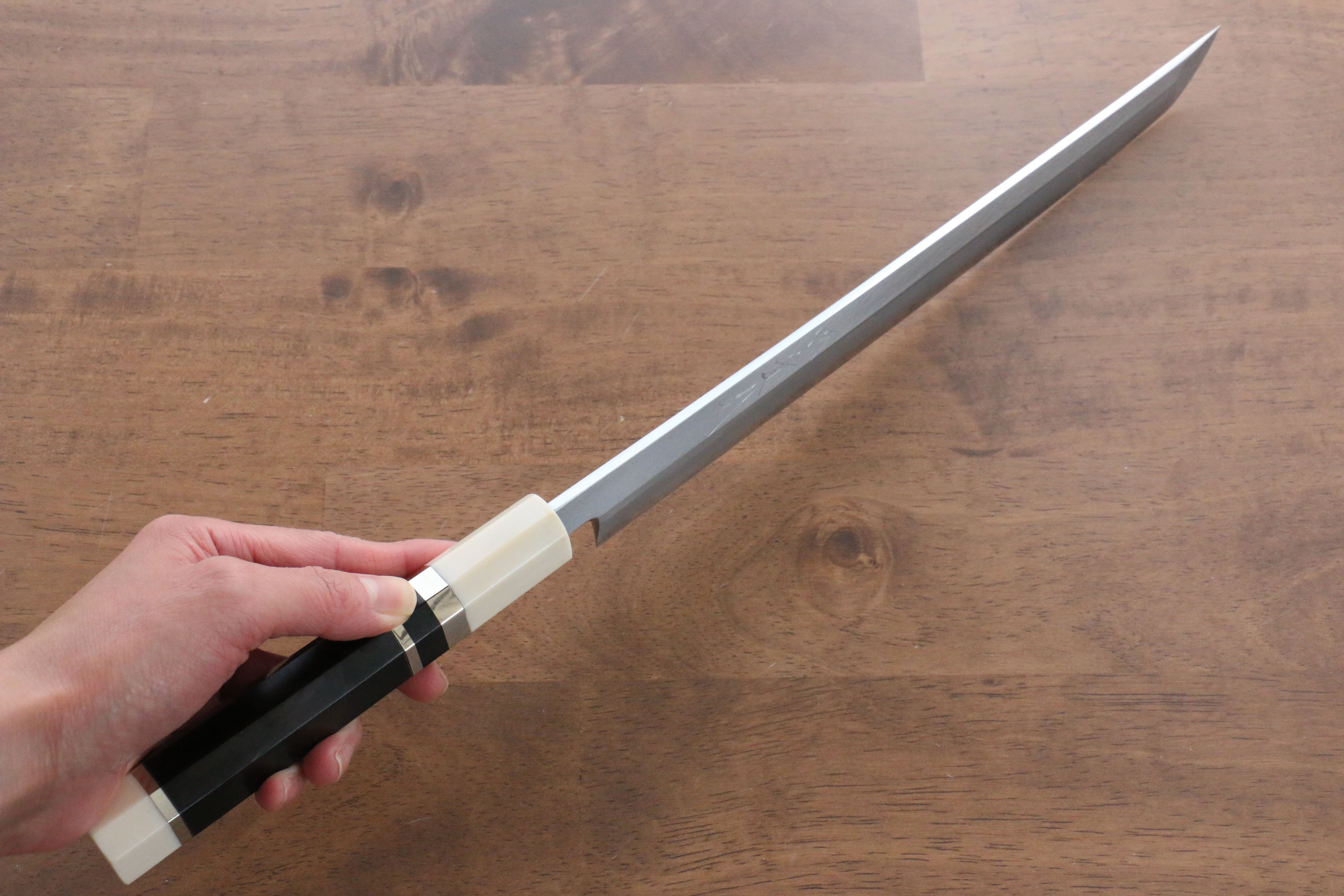 Jikko Shiko Blue Steel Sakimaru Yanagiba 270mm Ebony with Double Ring Handle - Japanny - Best Japanese Knife