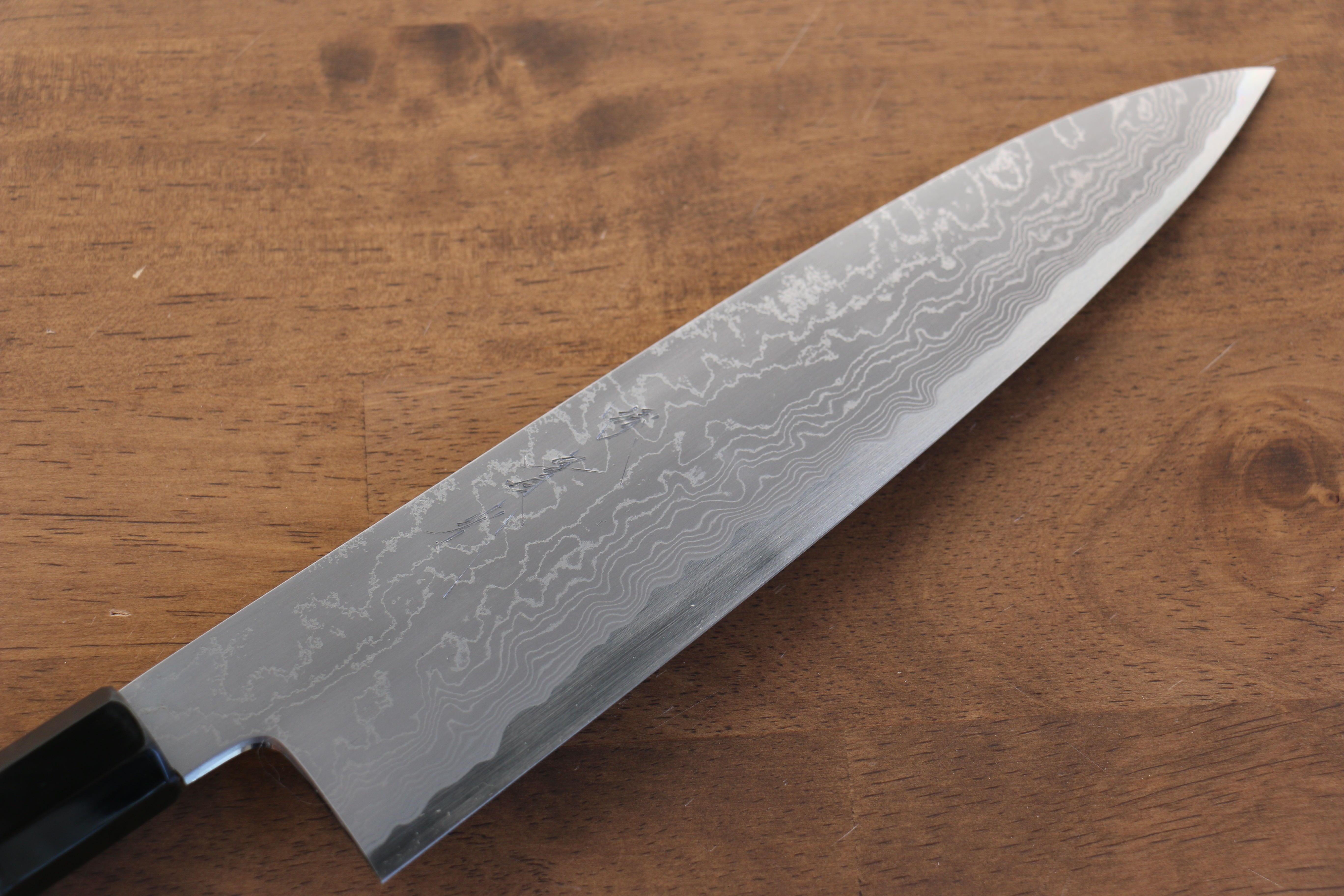 Jikko Blue Steel Damascus Gyuto 210mm Ebony with Double Ring Handle - Japanny - Best Japanese Knife