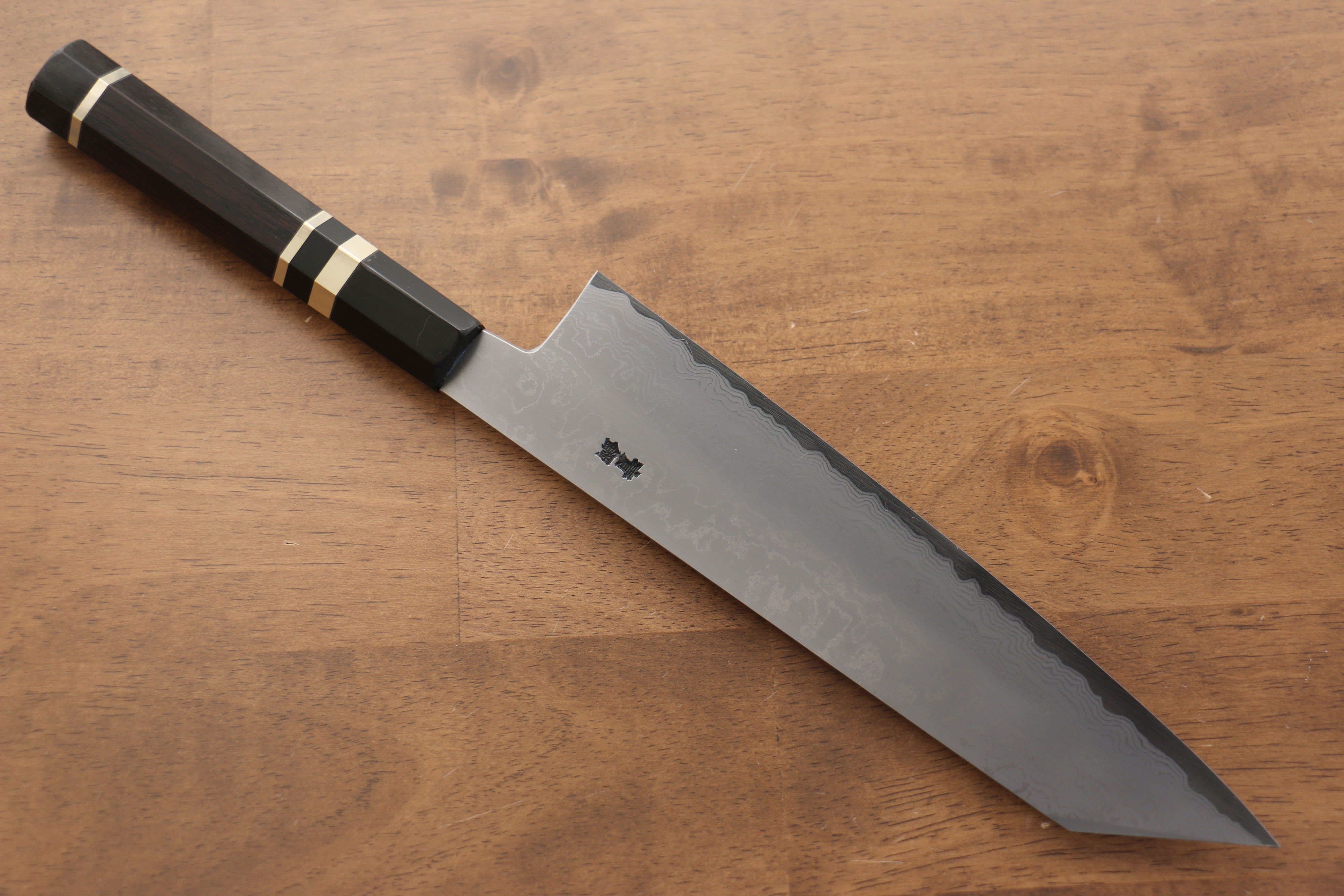 Jikko Blue Steel Damascus Kiritsuke Gyuto 210mm Ebony with Double Ring Handle - Japanny - Best Japanese Knife