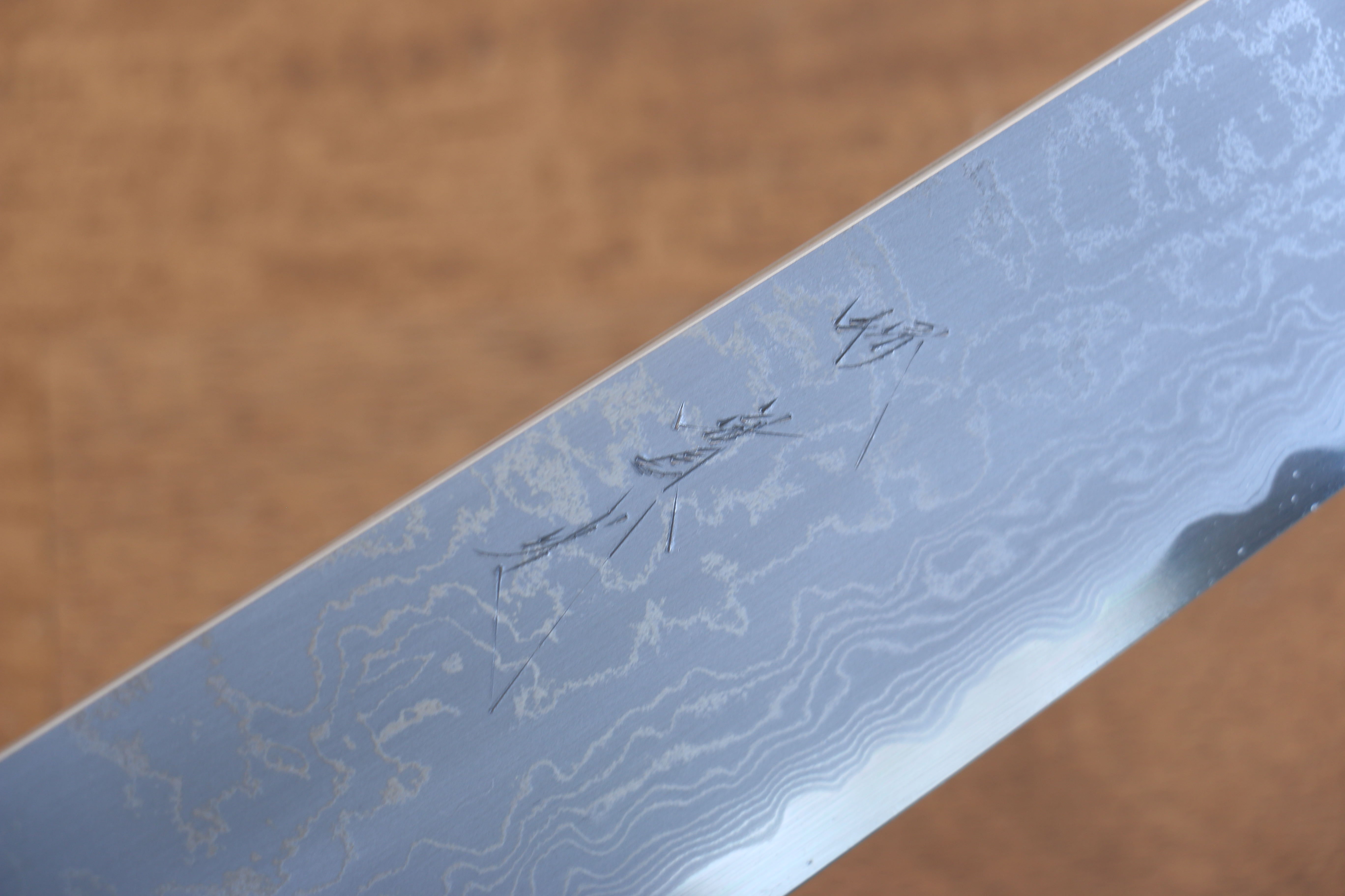 Jikko Blue Steel Damascus Kiritsuke Gyuto 210mm Ebony with Double Ring Handle - Japanny - Best Japanese Knife