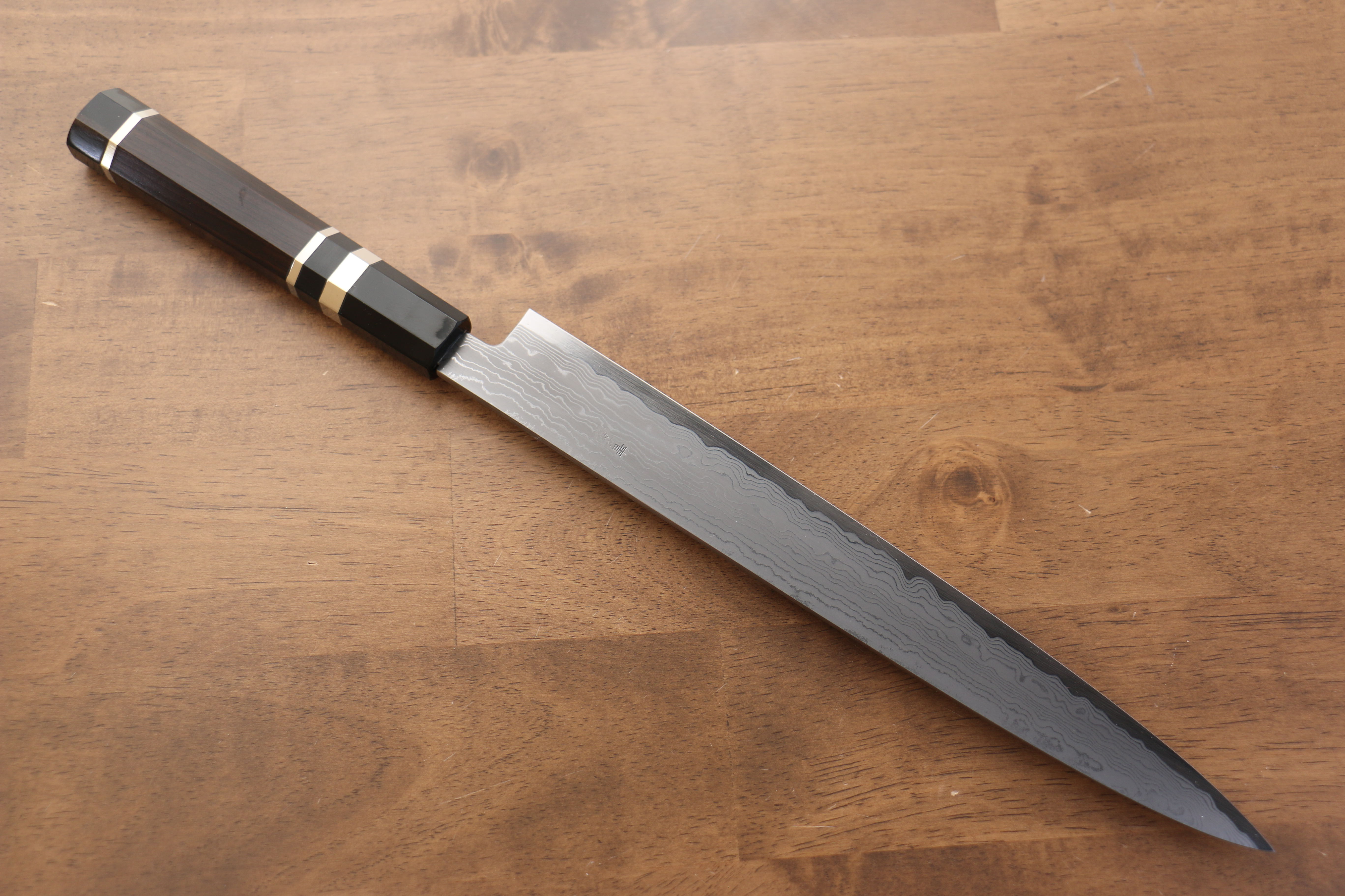 Jikko Blue Steel Damascus Sujihiki 300mm Ebony with Double Ring Handle - Japanny - Best Japanese Knife