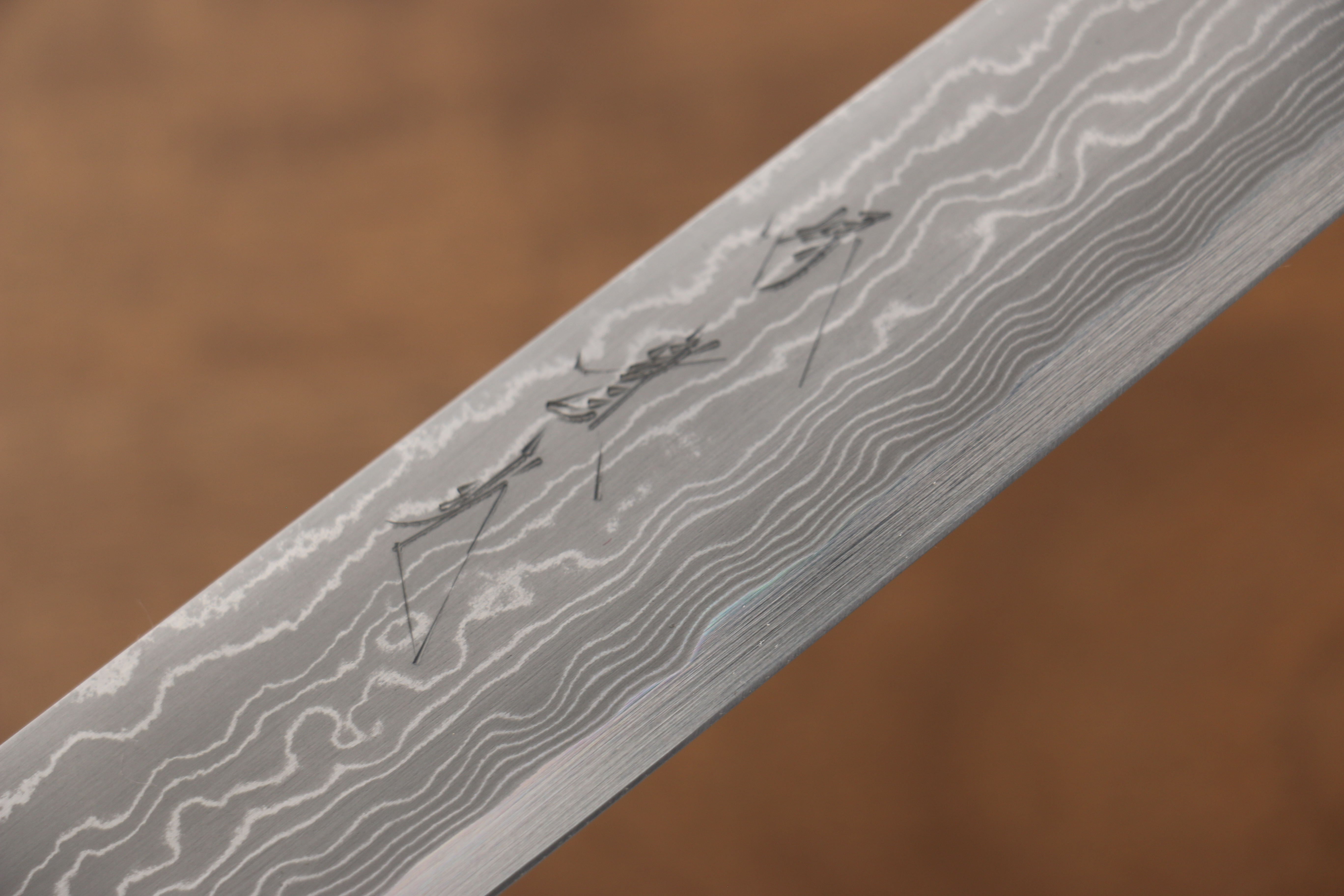 Jikko Blue Steel Damascus Sujihiki 300mm Ebony with Double Ring Handle - Japanny - Best Japanese Knife