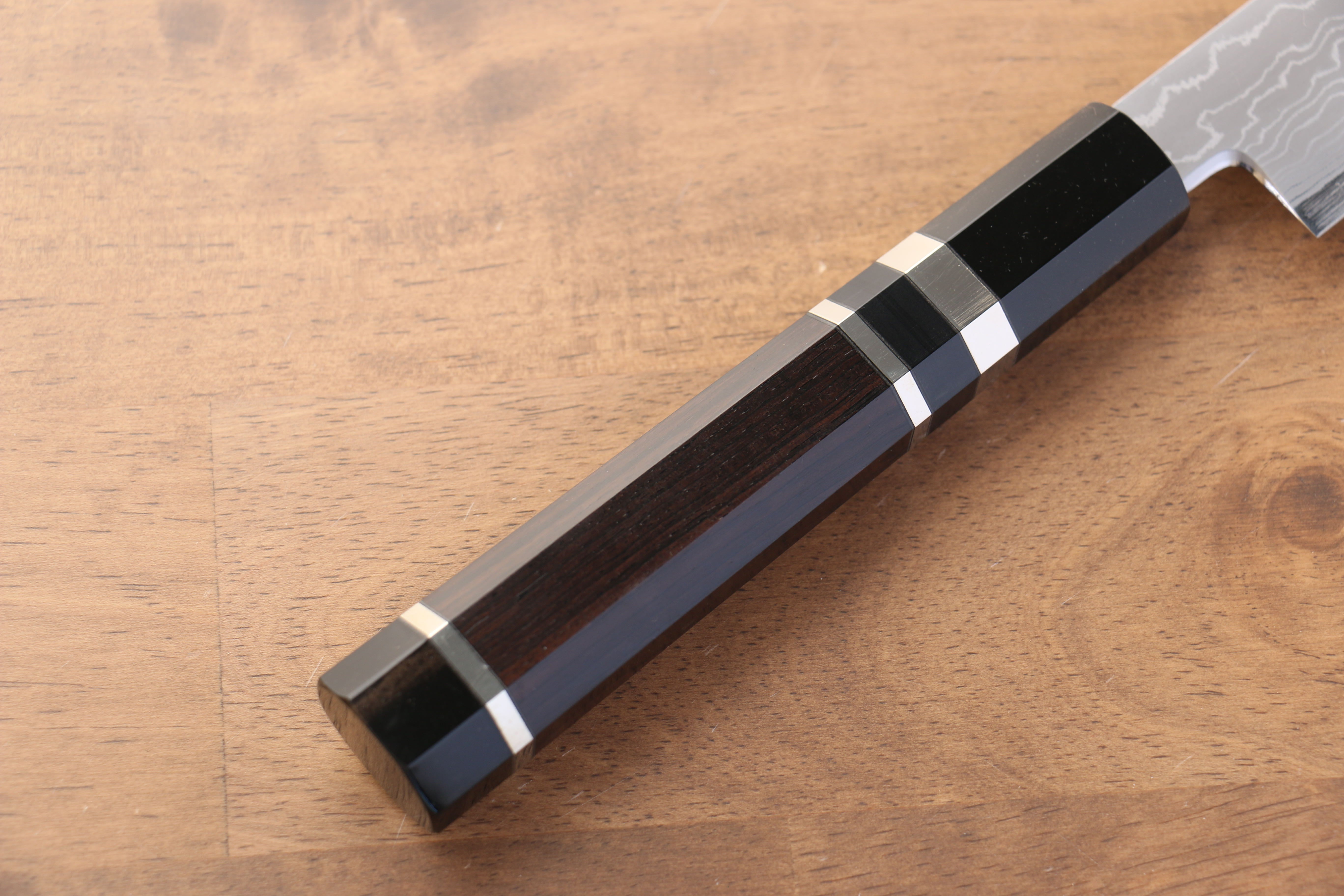 Jikko Blue Steel Damascus Sujihiki 300mm Ebony with Double Ring Handle - Japanny - Best Japanese Knife