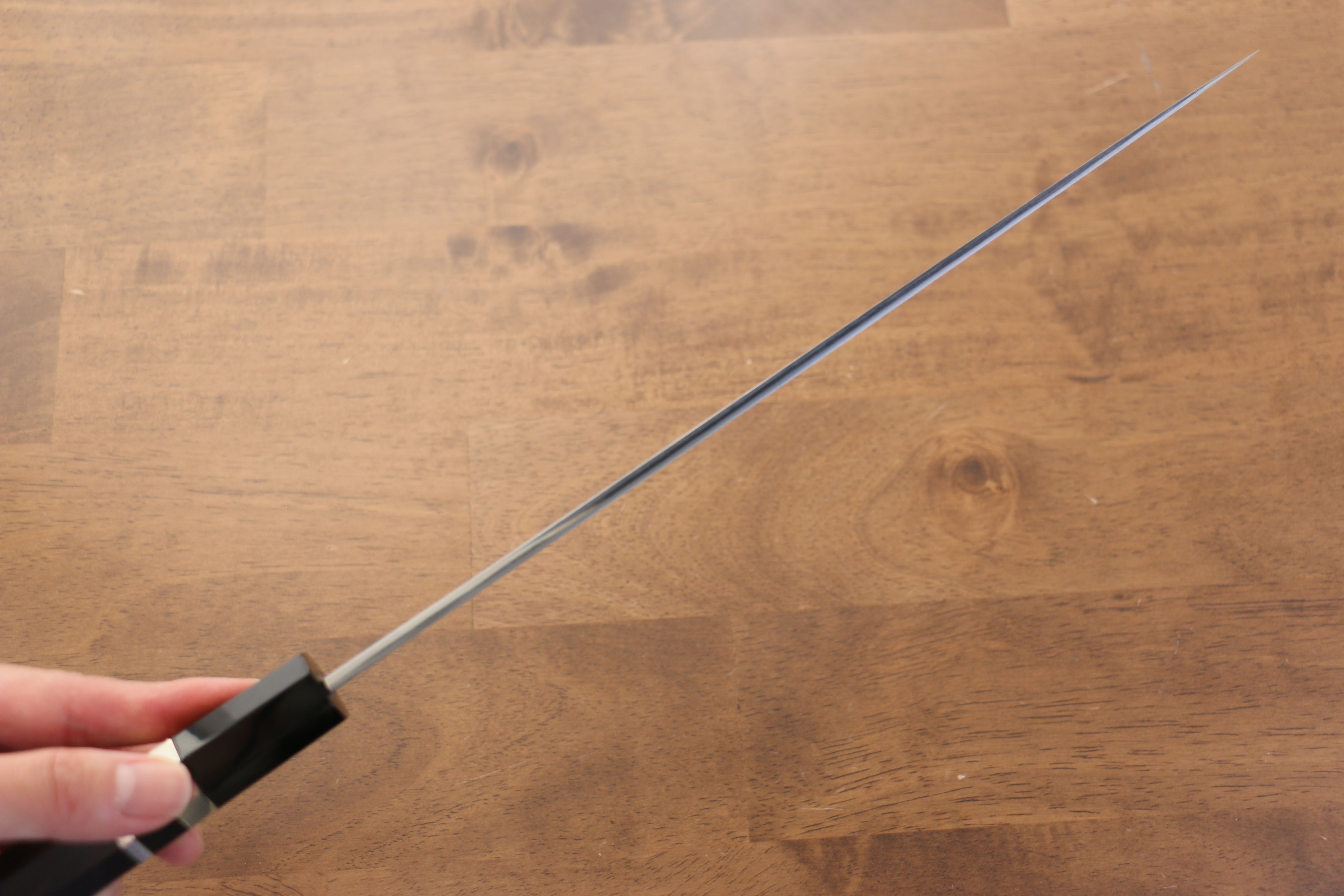 Jikko Blue Steel Damascus Sujihiki 270mm Ebony with Double Ring Handle - Japanny - Best Japanese Knife