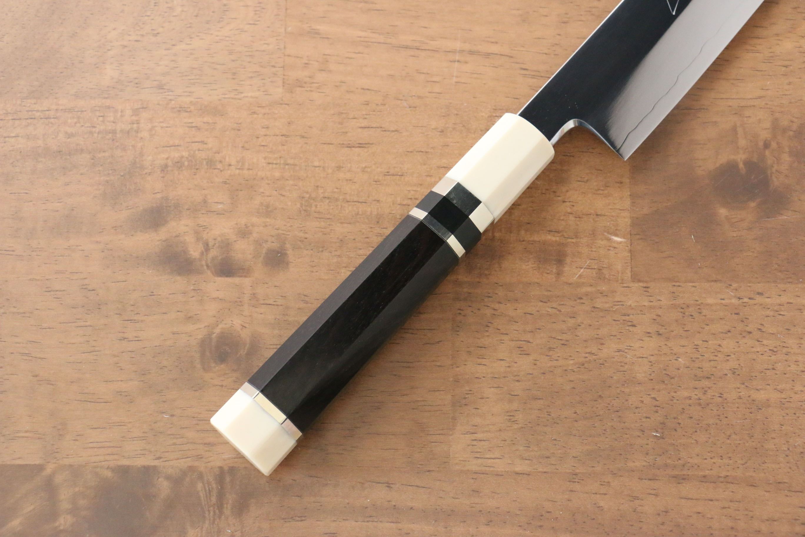 Jikko Silver Steel No.3 Mirrored Finish Kiritsuke Yanagiba 330mm Ebony with Ring Handle - Japanny - Best Japanese Knife