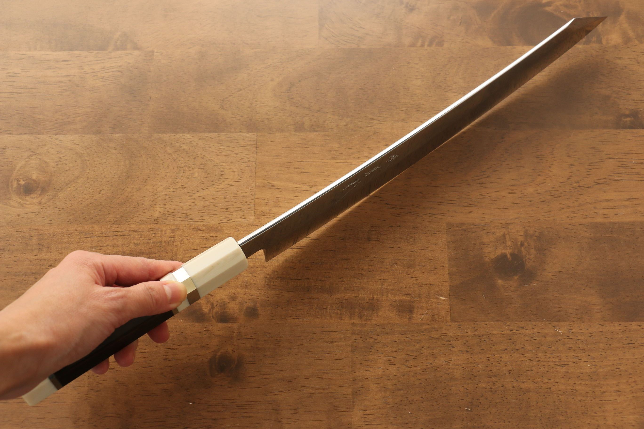 Jikko Silver Steel No.3 Mirrored Finish Kiritsuke Yanagiba 300mm Ebony with Ring Handle - Japanny - Best Japanese Knife