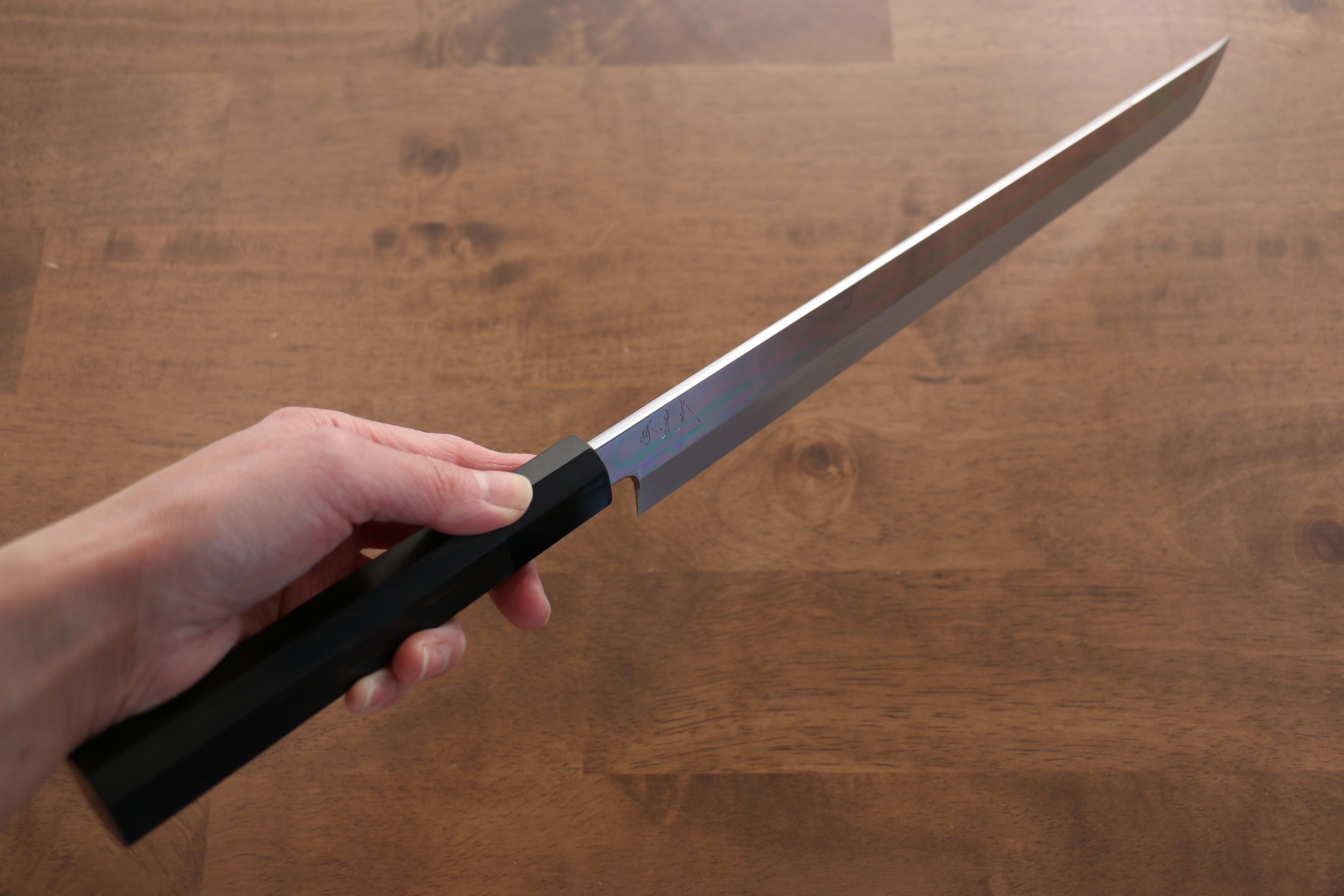 Jikko Fujisan Honyaki White Steel No.3 Mirrored Finish Sakimaru Yanagiba 300mm Ebony Wood Handle - Japanny - Best Japanese Knife