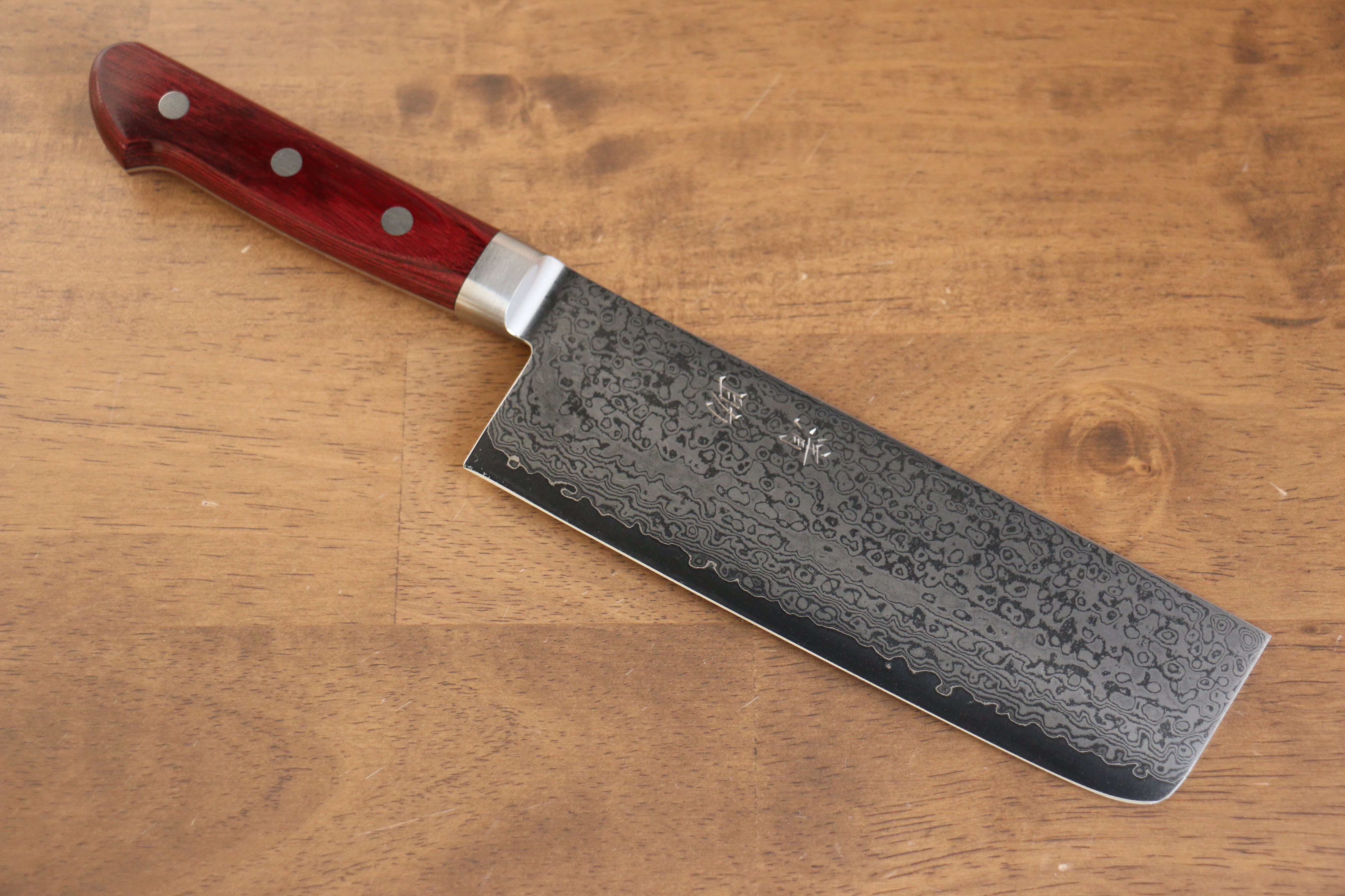 Seisuke VG10 33 Layer Mirrored Finish Damascus Nakiri 165mm Red Pakka wood Handle - Japanny - Best Japanese Knife