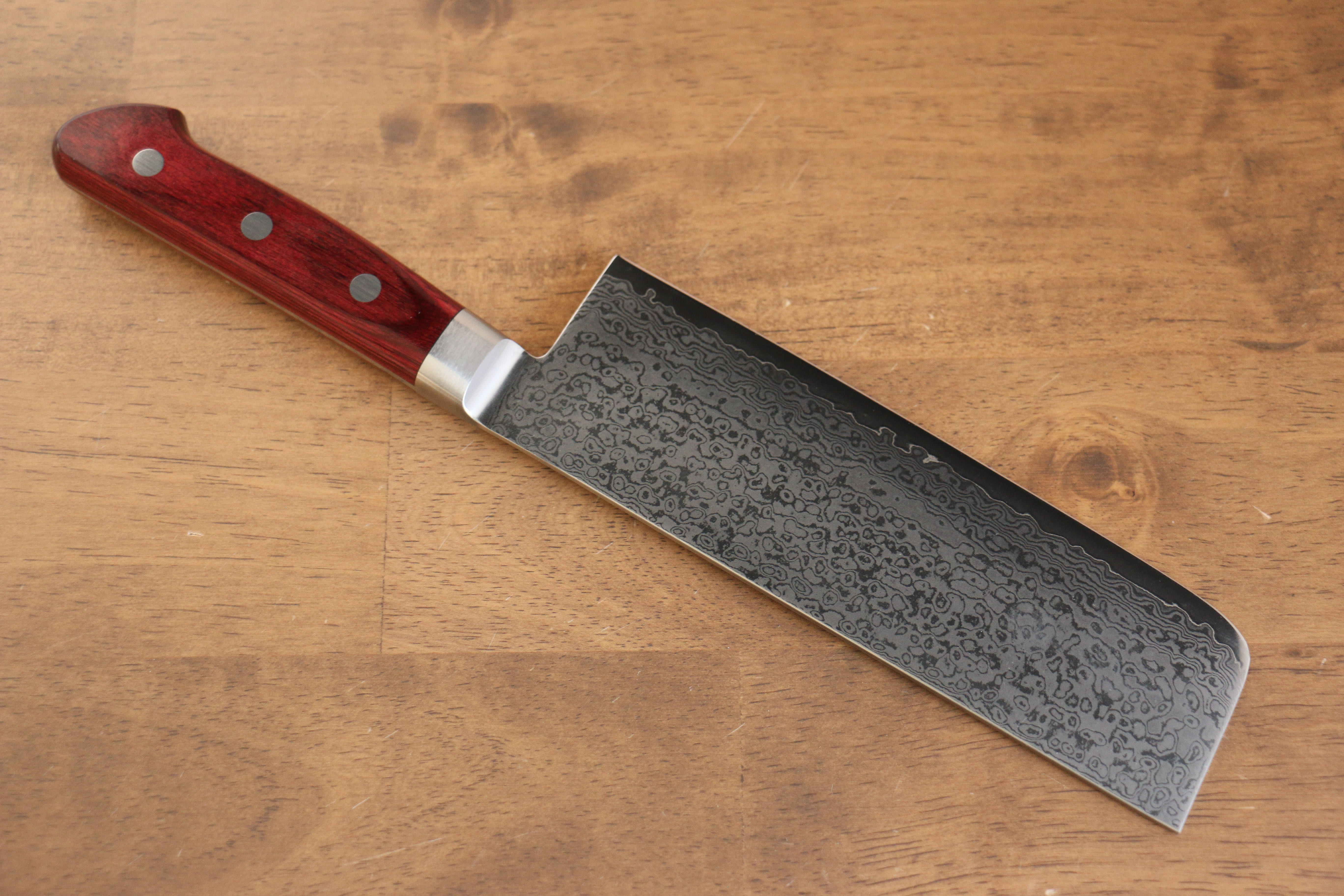 Seisuke VG10 33 Layer Mirrored Finish Damascus Nakiri 165mm Red Pakka wood Handle - Japanny - Best Japanese Knife