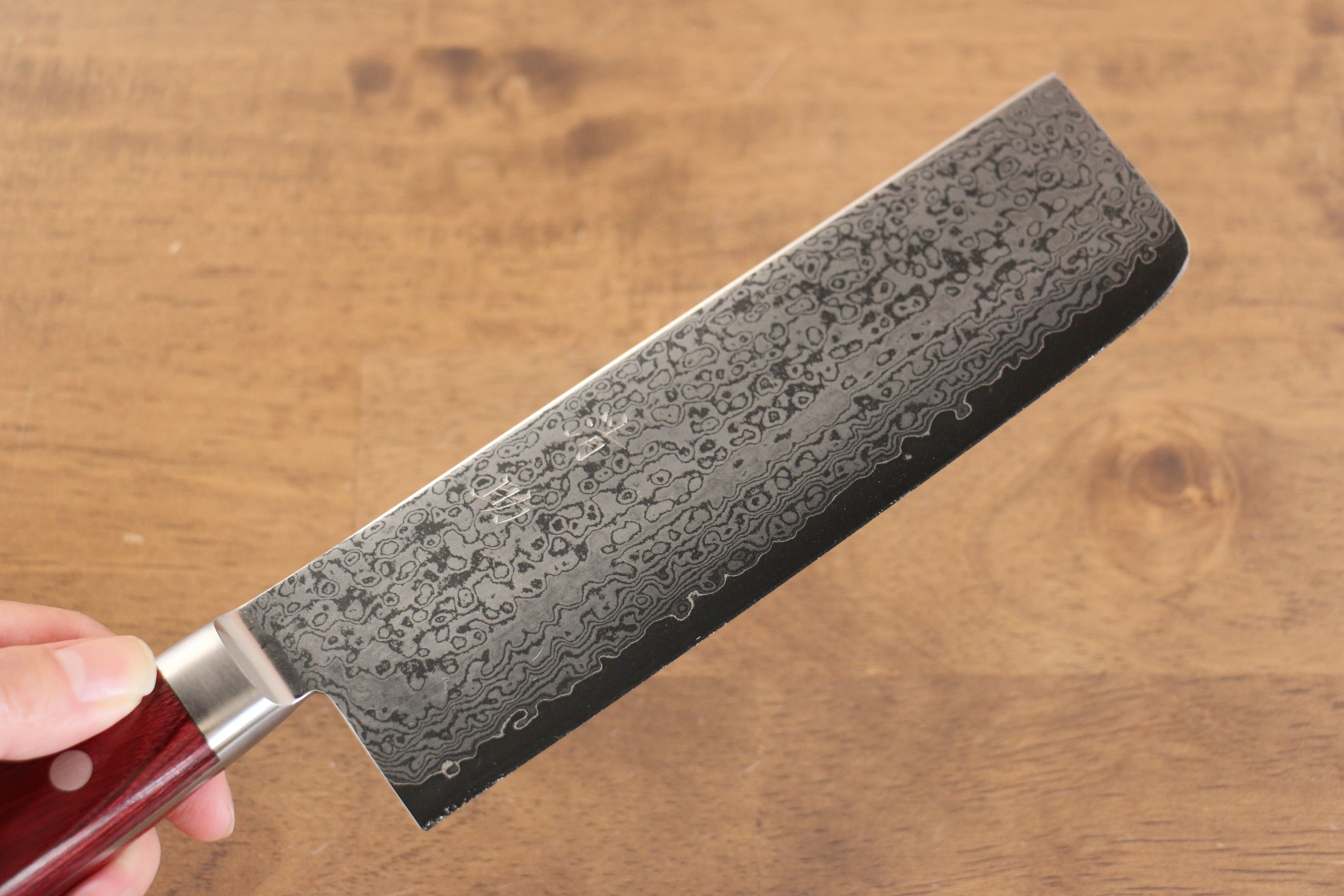 Seisuke VG10 33 Layer Mirrored Finish Damascus Nakiri 165mm Red Pakka wood Handle - Japanny - Best Japanese Knife