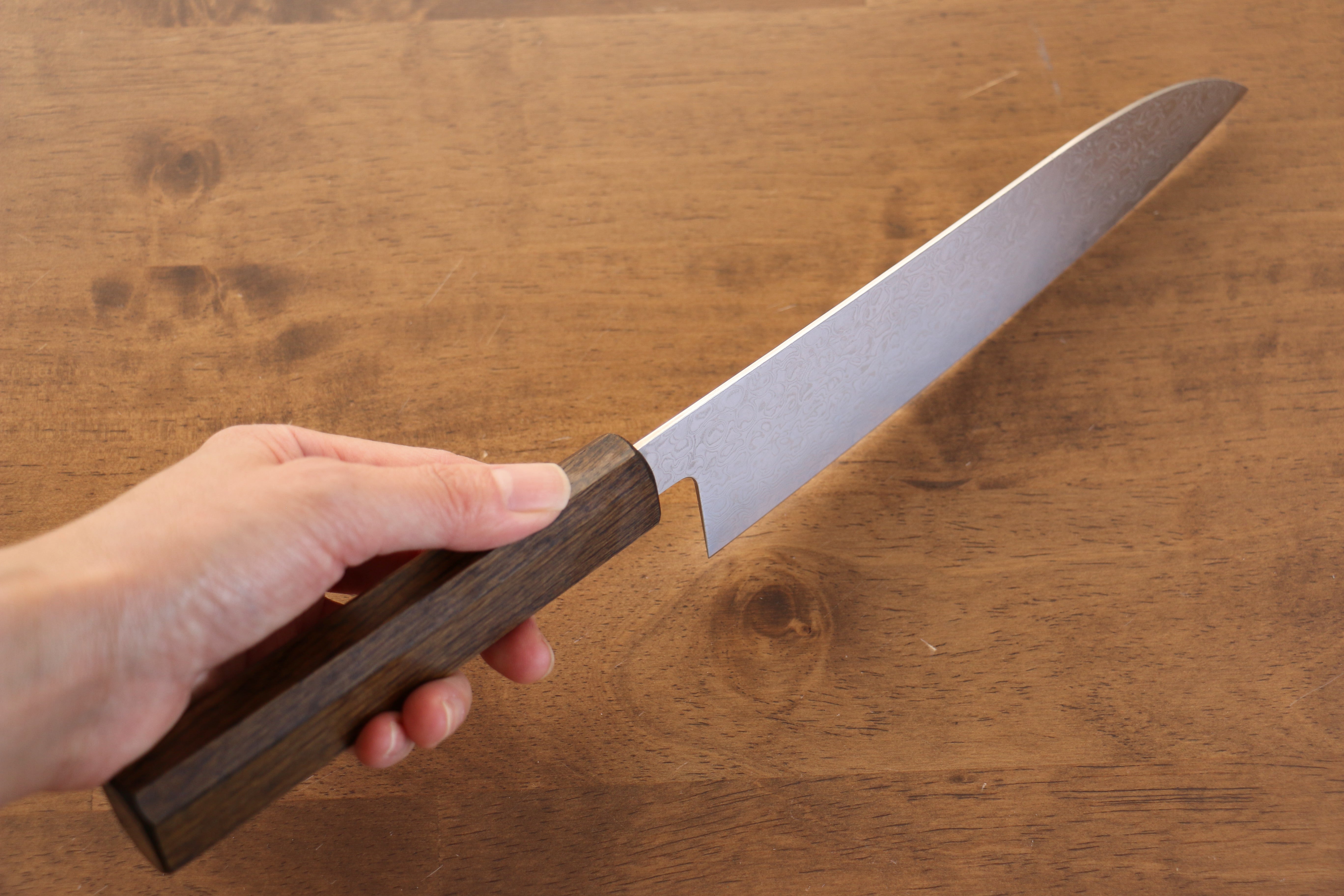 Seisuke ZA-18 Mirrored Finish Damascus Santoku 180mm Oak Handle - Japanny - Best Japanese Knife