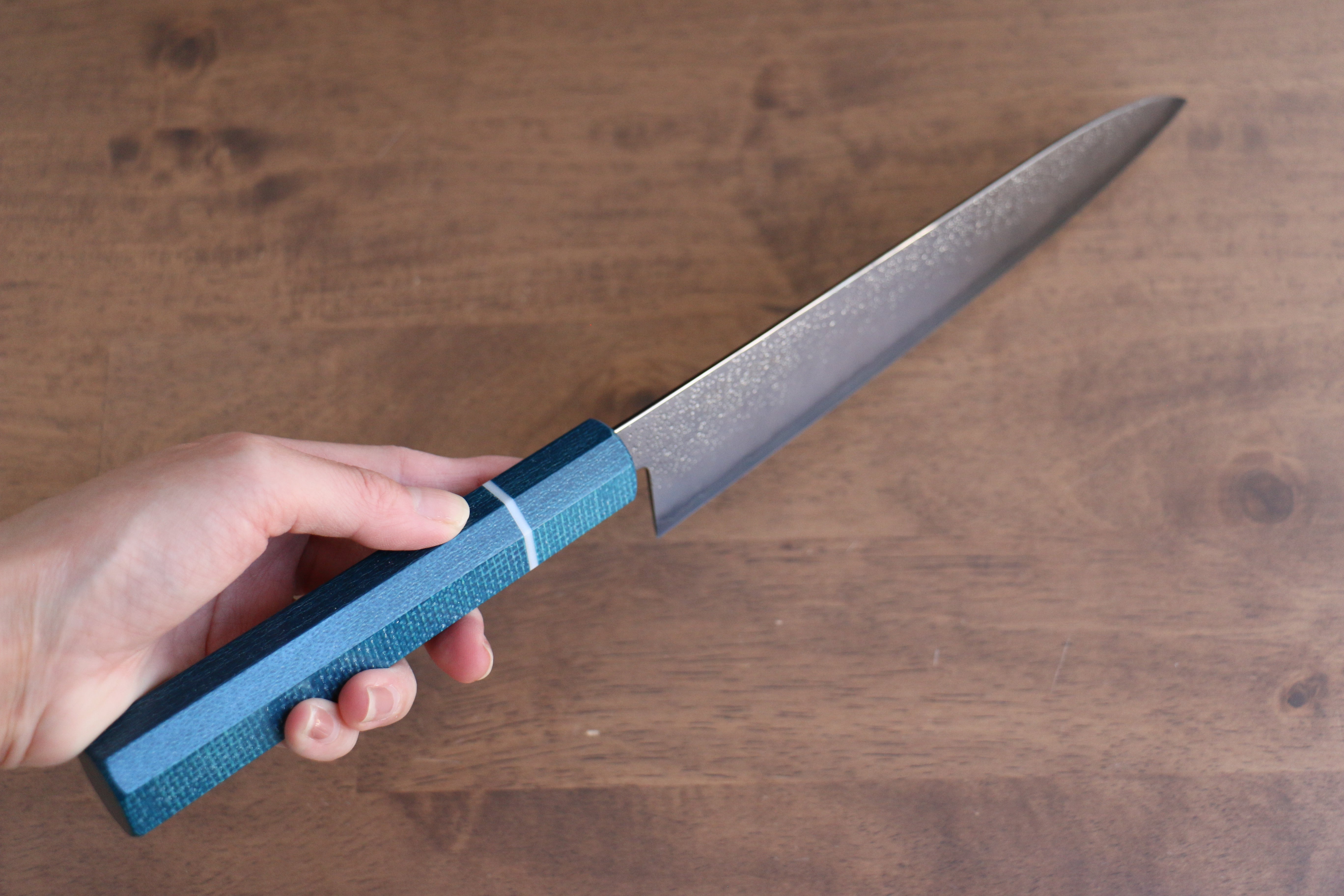 Seisuke VG5 Nashiji black dye Gyuto 210mm Blue Canvas Micarta Handle - Japanny - Best Japanese Knife