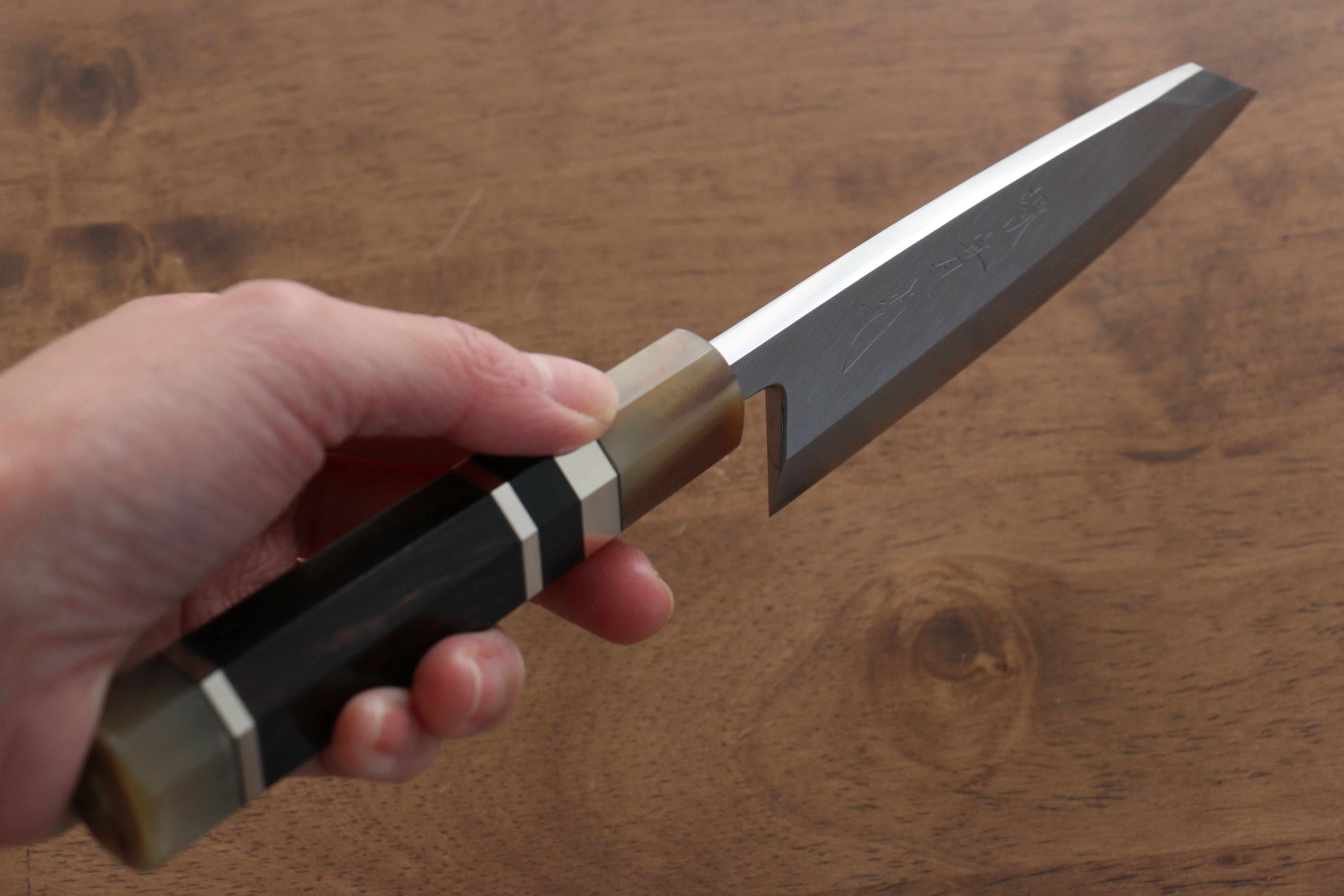 Jikko Shiko White Steel Kiritsuke Deba 120mm Ebony with Double Ring Handle - Japanny - Best Japanese Knife