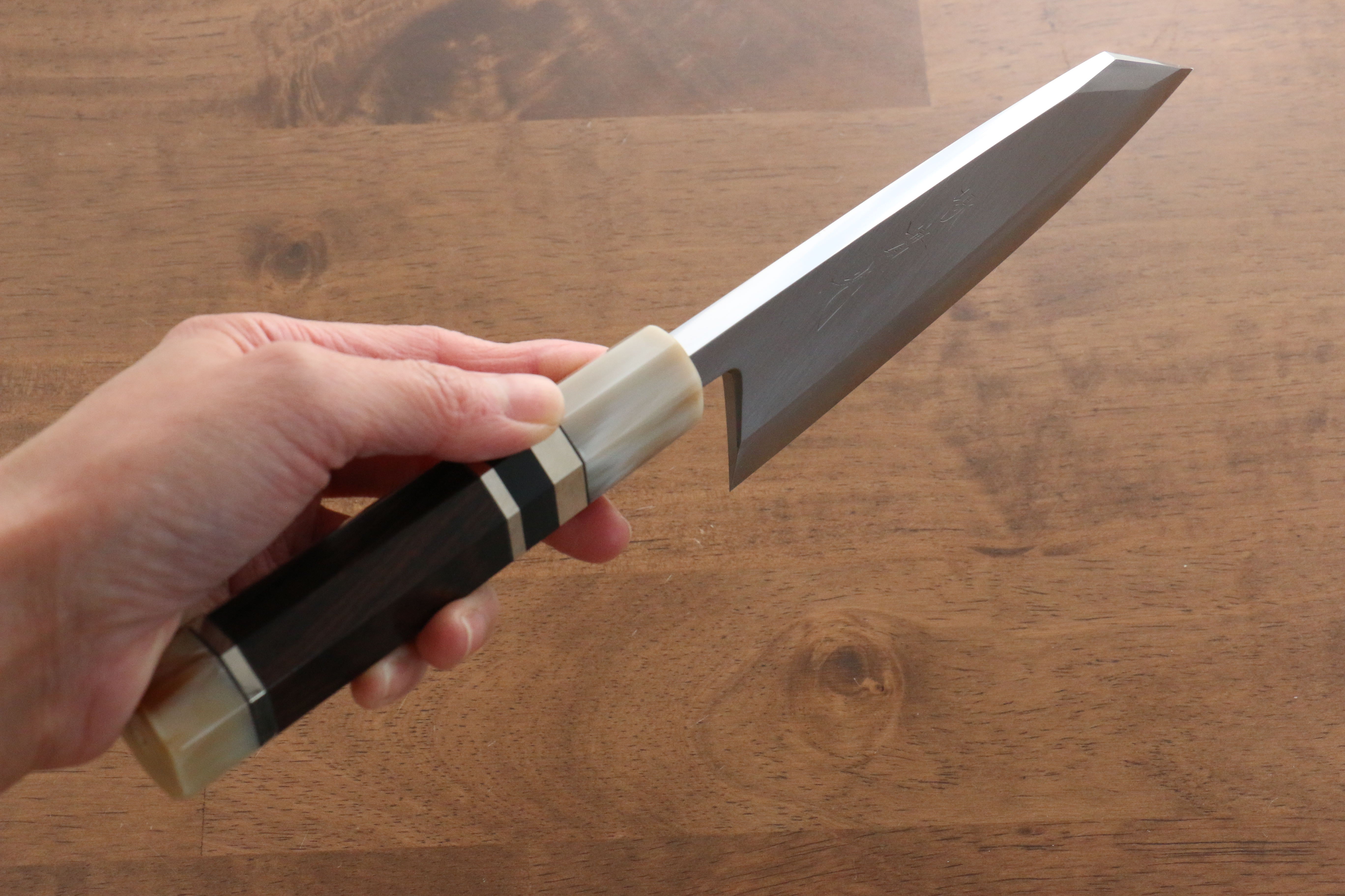Jikko Shiko White Steel Kiritsuke Deba 150mm Ebony with Double Ring Handle - Japanny - Best Japanese Knife