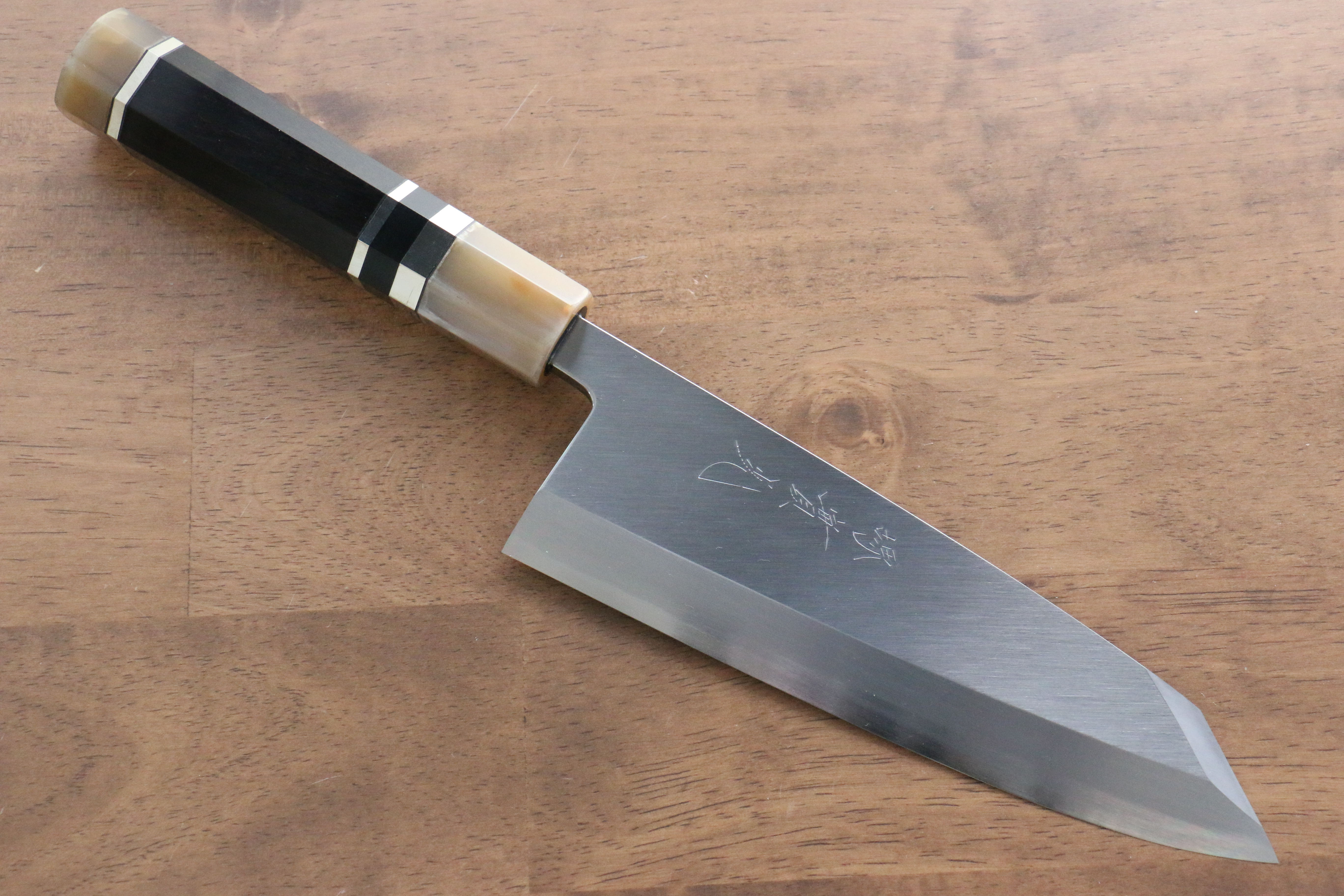 Jikko Shiko White Steel Kiritsuke Deba 180mm Ebony with Double Ring Handle - Japanny - Best Japanese Knife