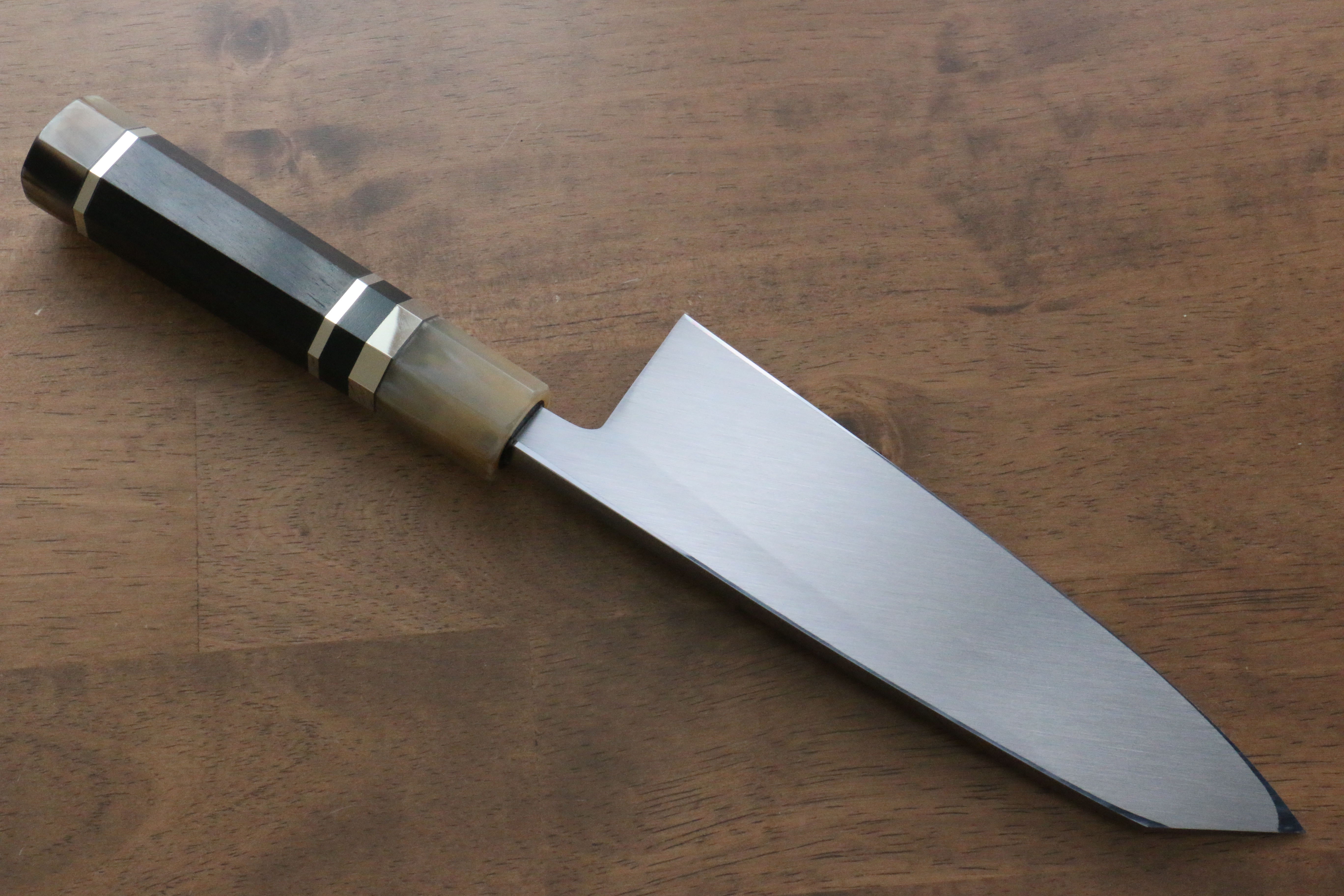 Jikko Shiko White Steel Kiritsuke Deba 180mm Ebony with Double Ring Handle - Japanny - Best Japanese Knife