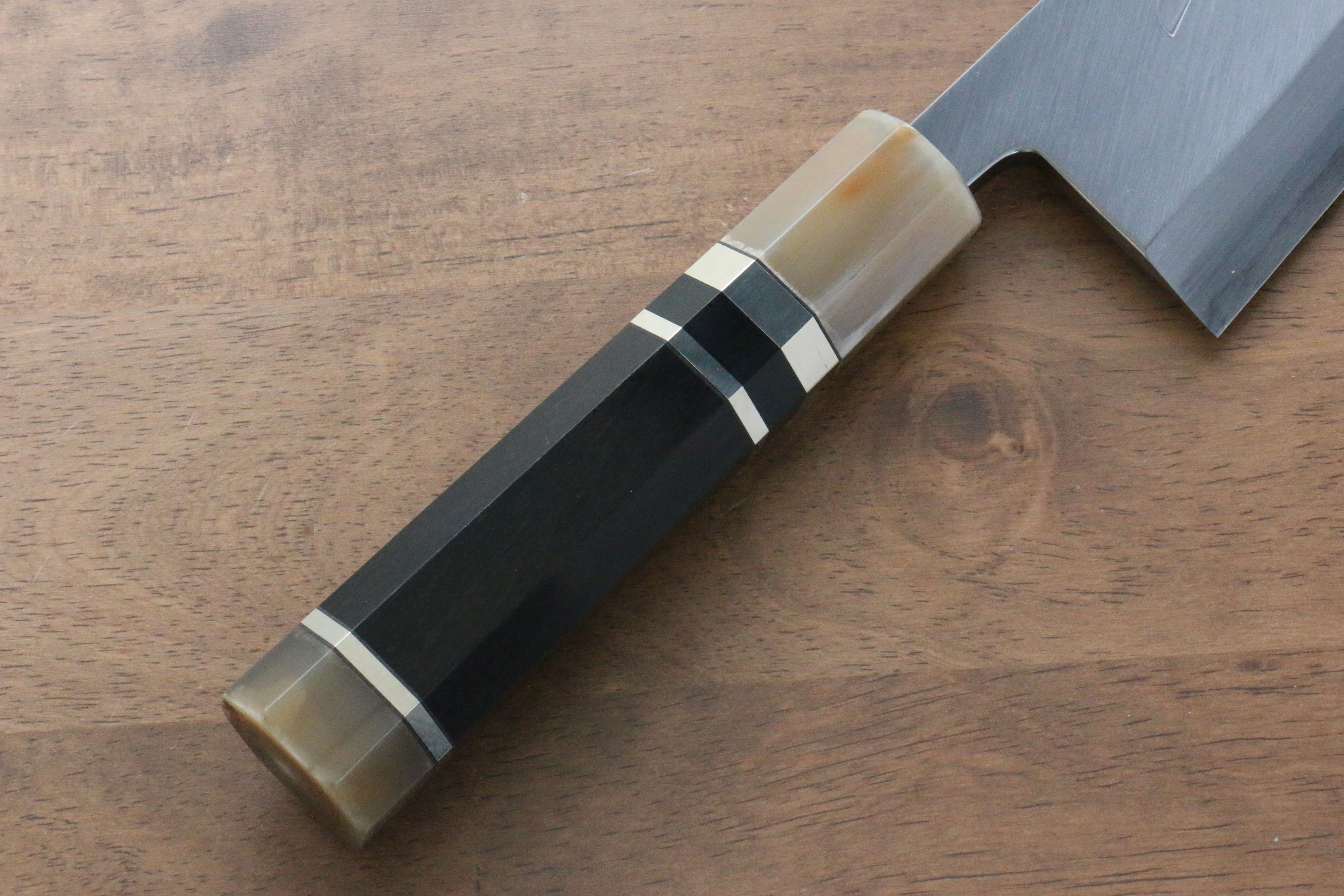 Jikko Shiko White Steel Kiritsuke Deba 180mm Ebony with Double Ring Handle - Japanny - Best Japanese Knife