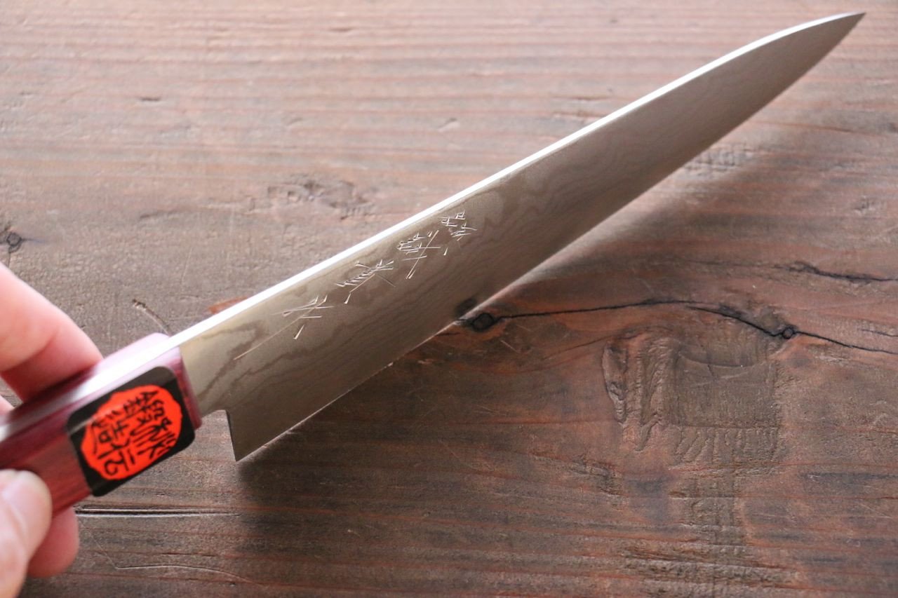 Shigeki Tanaka VG10 17 Layer Damascus Petty-Utility 150mm Red Pakka wood Handle - Japanny - Best Japanese Knife