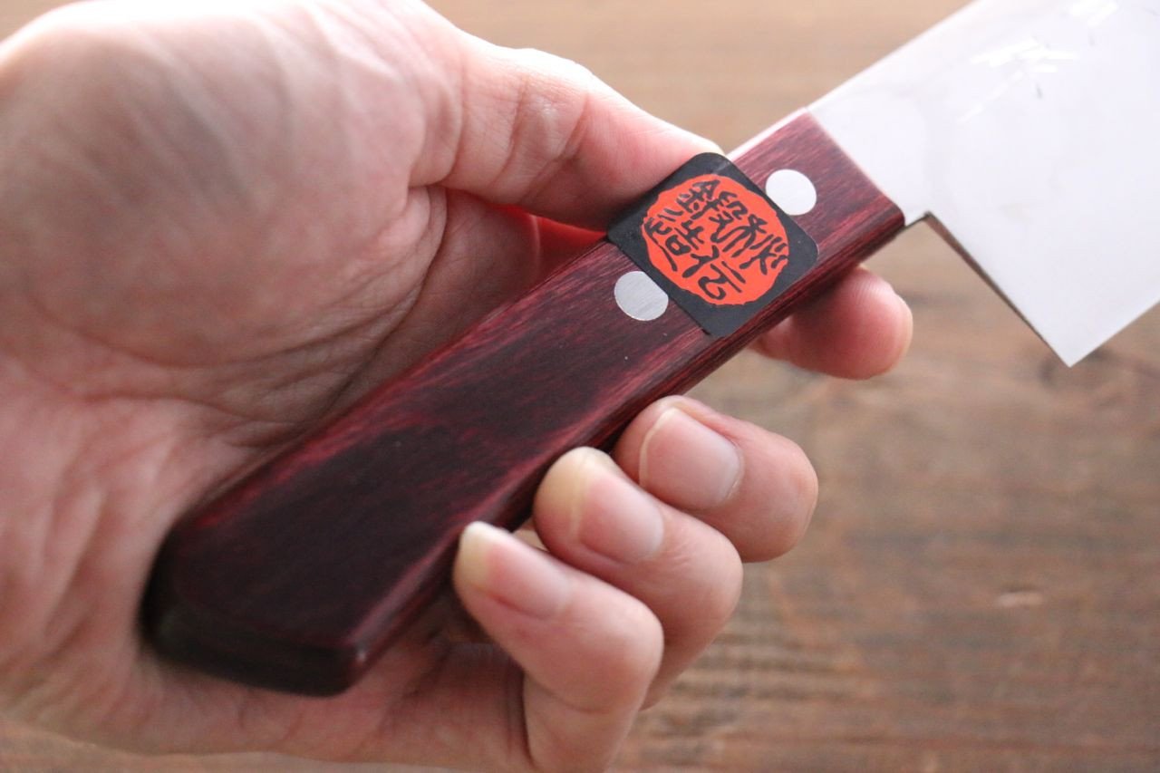 Shigeki Tanaka VG10 17 Layer Damascus Nakiri 160mm Red Pakka wood Handle - Japanny - Best Japanese Knife