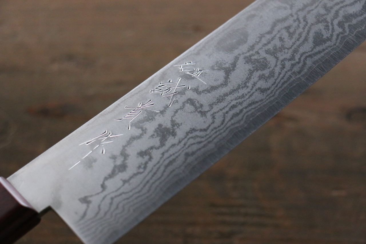 Shigeki Tanaka VG10 17 Layer Damascus Nakiri 160mm Red Pakka wood Handle - Japanny - Best Japanese Knife