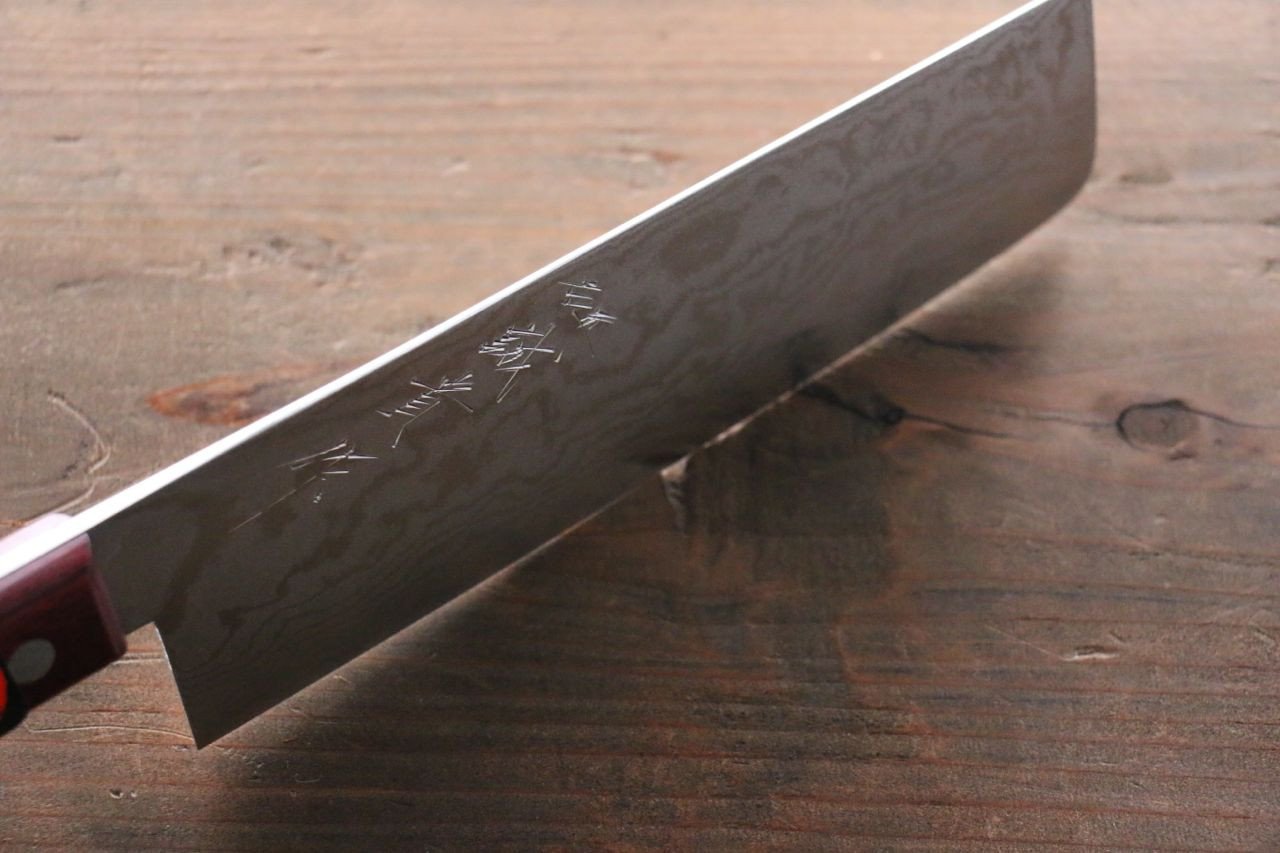 Shigeki Tanaka VG10 17 Layer Damascus Nakiri 160mm Red Pakka wood Handle - Japanny - Best Japanese Knife