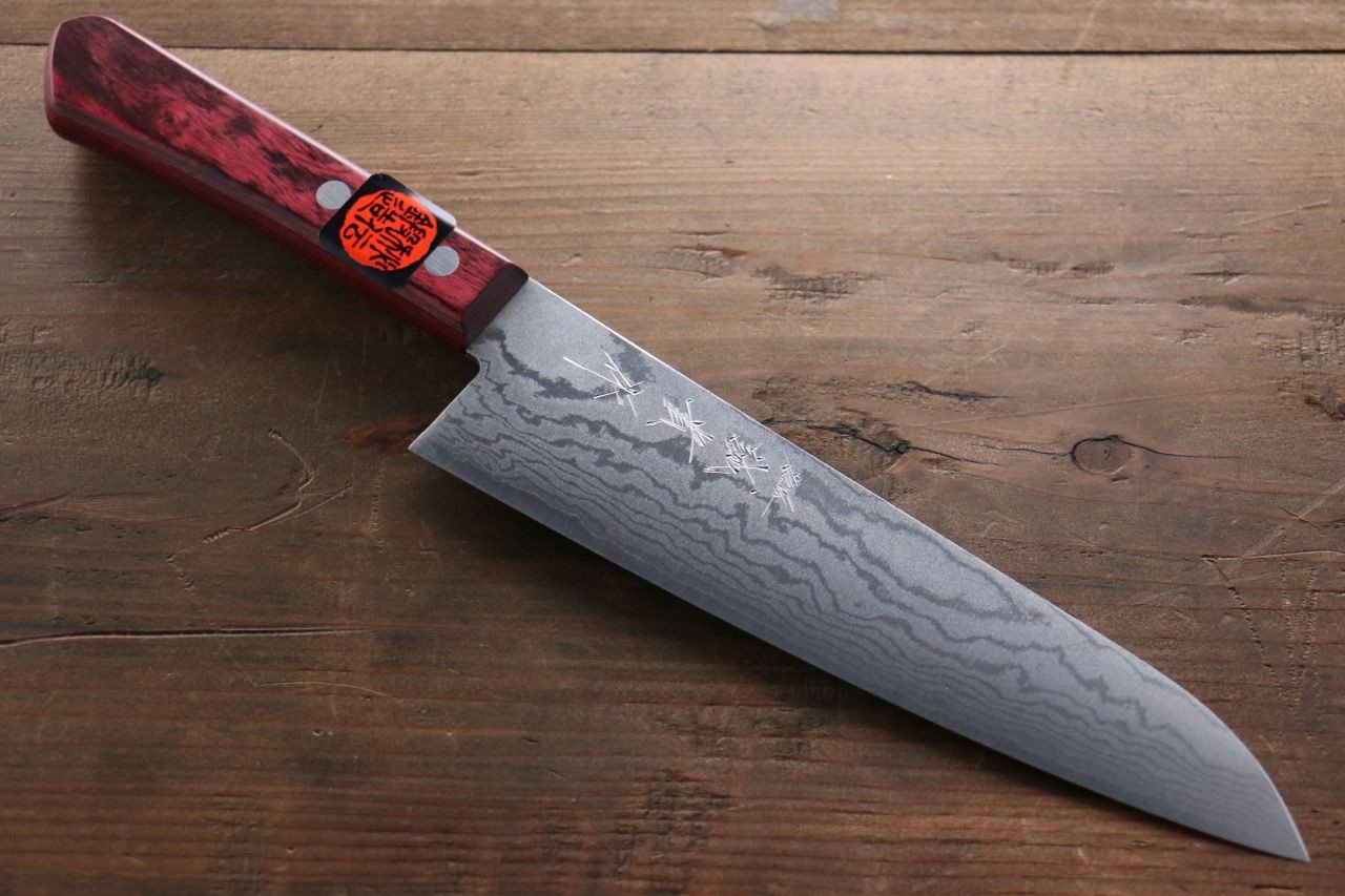 Shigeki Tanaka VG10 17 Layer Damascus Gyuto 210mm Red Pakka wood Handle - Japanny - Best Japanese Knife