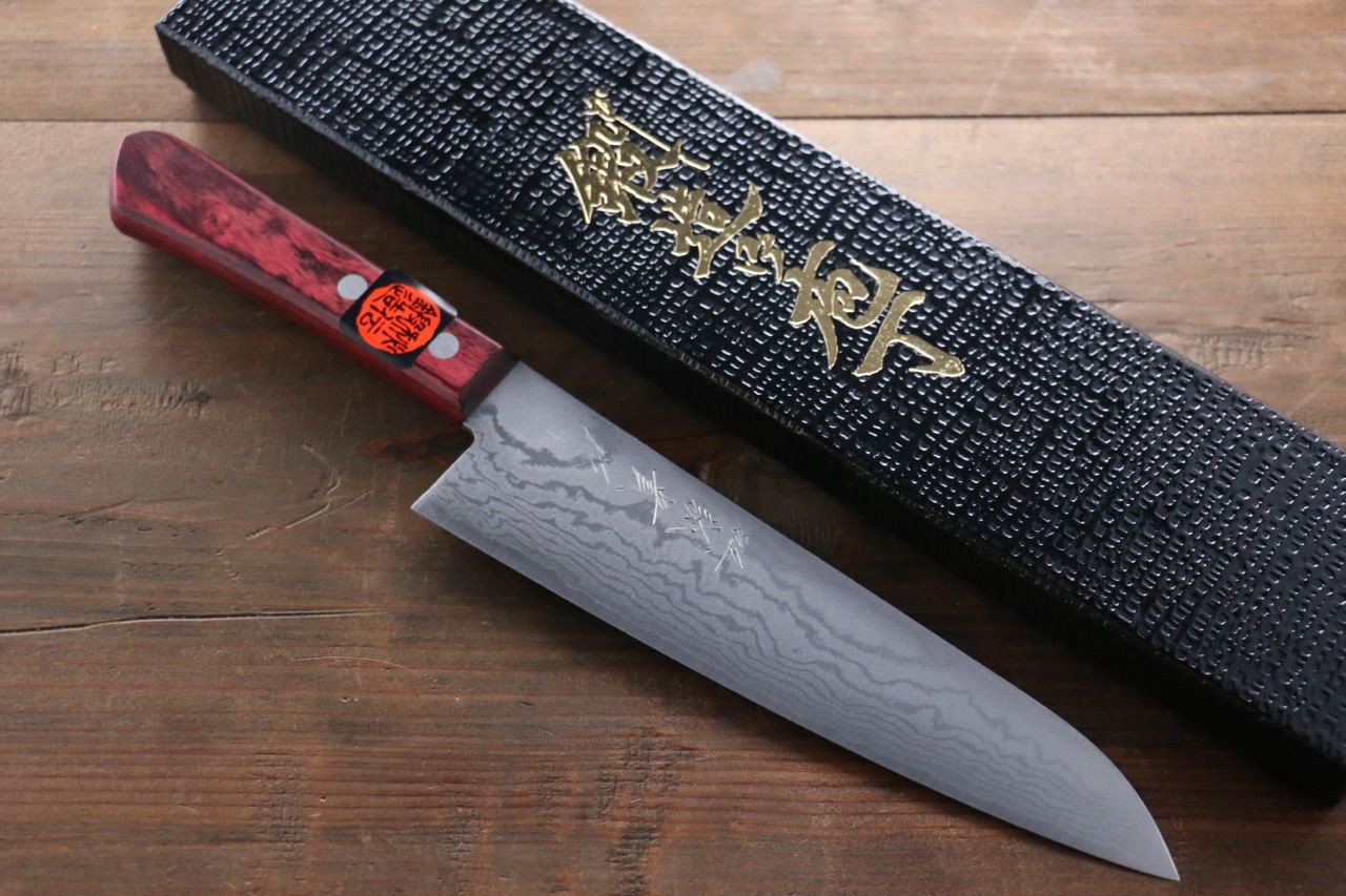 Shigeki Tanaka VG10 17 Layer Damascus Gyuto 210mm Red Pakka wood Handle - Japanny - Best Japanese Knife