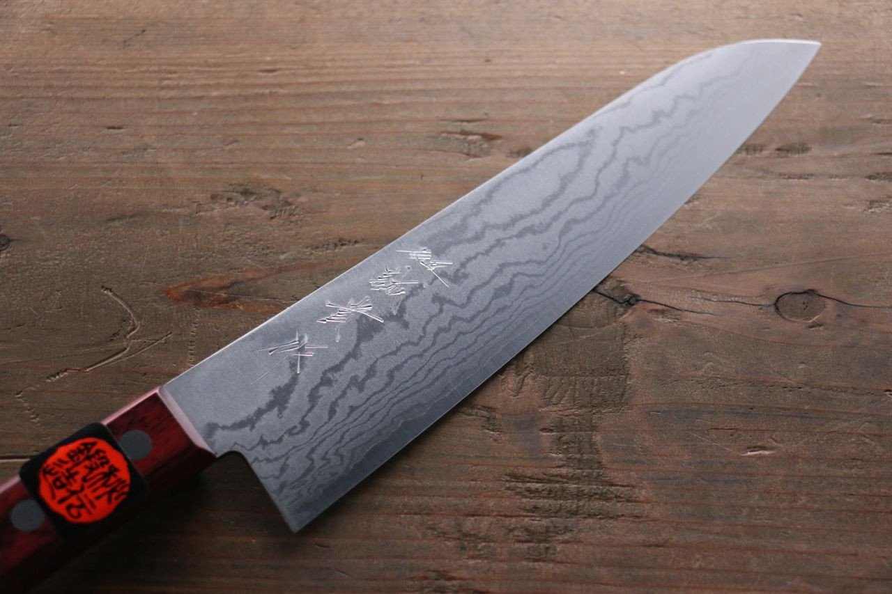 Shigeki Tanaka VG10 17 Layer Damascus Gyuto 210mm Red Pakka wood Handle - Japanny - Best Japanese Knife