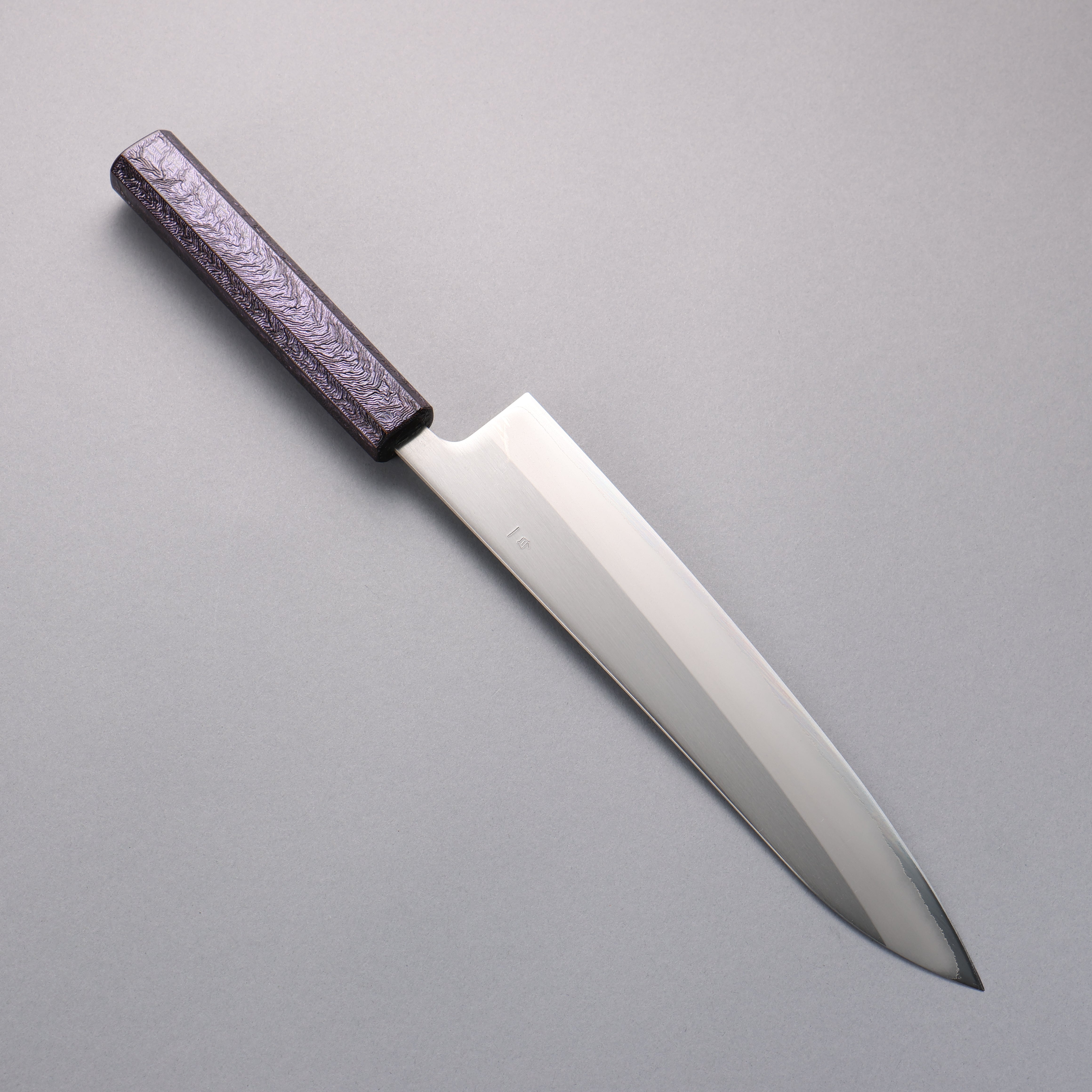 Seisuke White Steel No.1 Migaki Polish Finish Gyuto  240mm Oak with Purple Lacquer Handle - Japanny - Best Japanese Knife