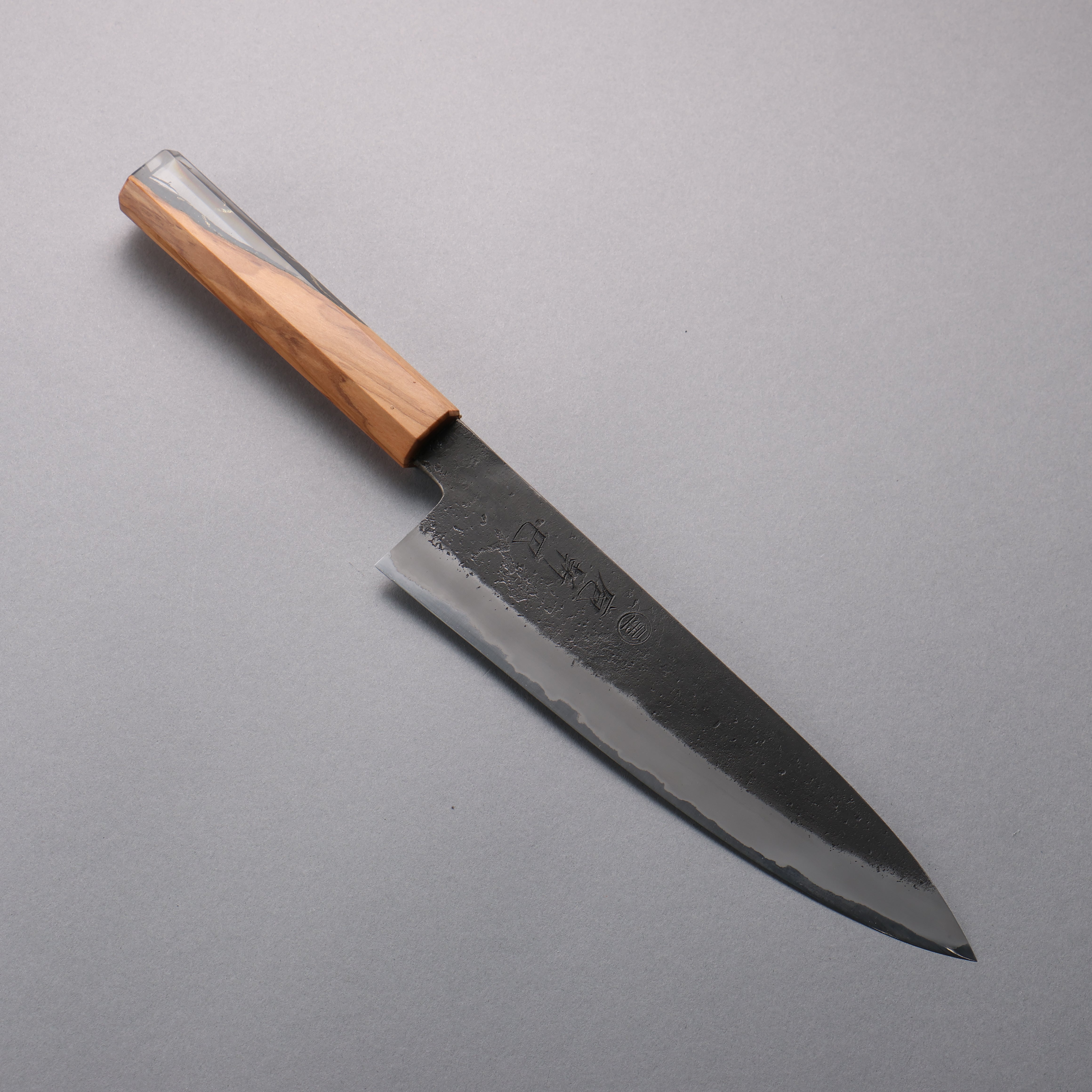 Hozantomoe White Steel No.2 Black Finished Gyuto 210mm Olive Tree and Black Resin Handle - Japanny - Best Japanese Knife