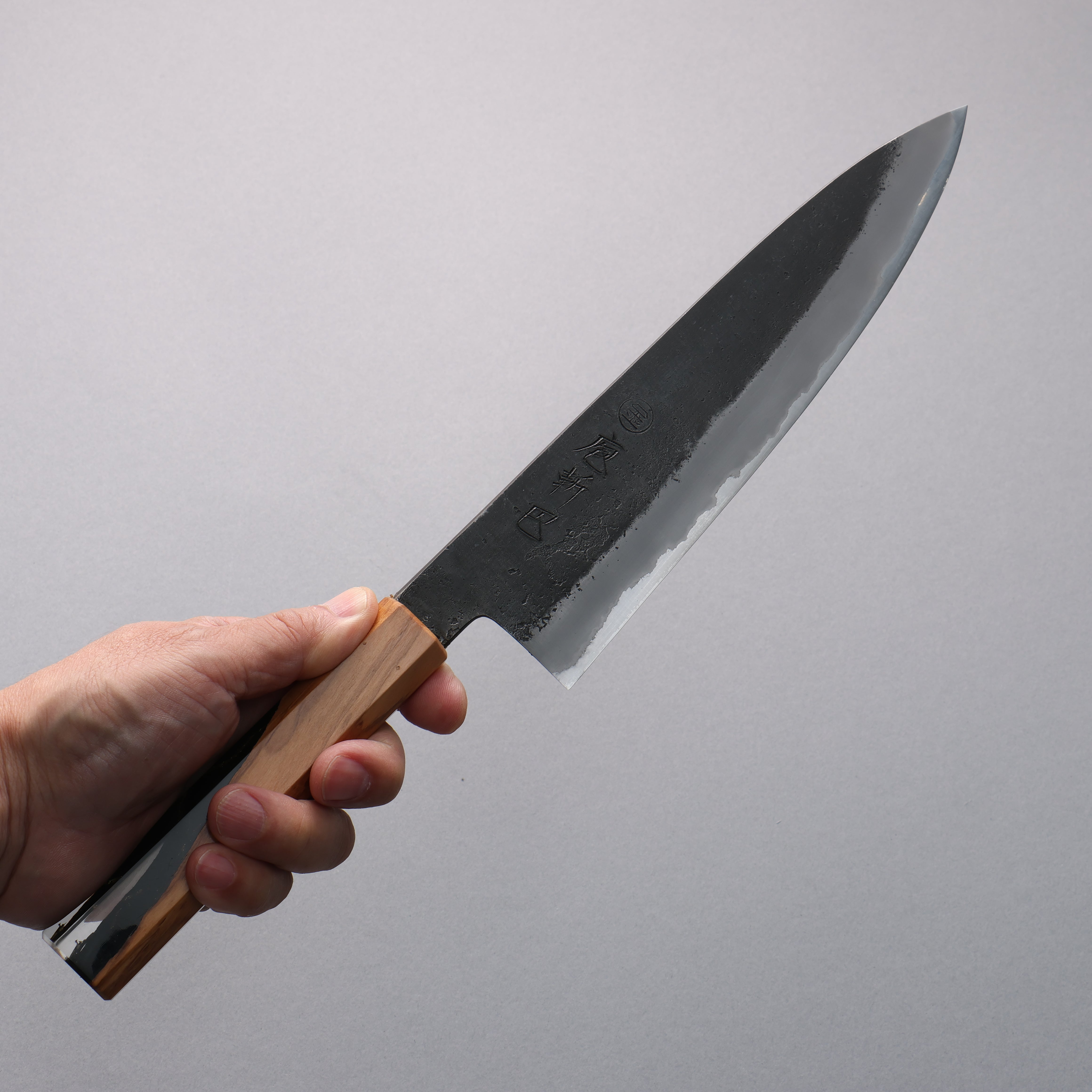 Hozantomoe White Steel No.2 Black Finished Gyuto 210mm Olive Tree and Black Resin Handle - Japanny - Best Japanese Knife