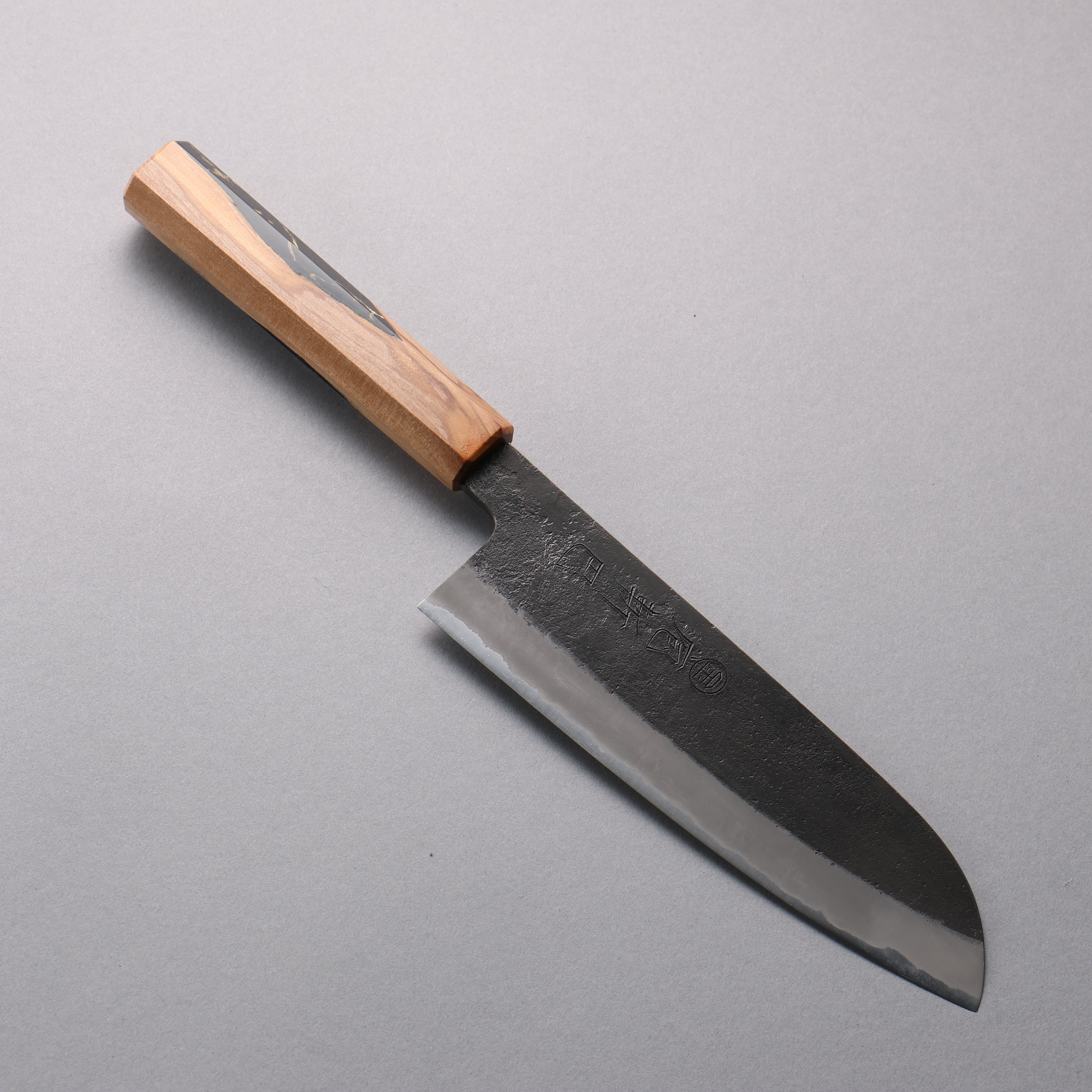 Hozantomoe White Steel No.2 Black Finished Santoku 165mm Olive Tree and Black Resin Handle - Japanny - Best Japanese Knife