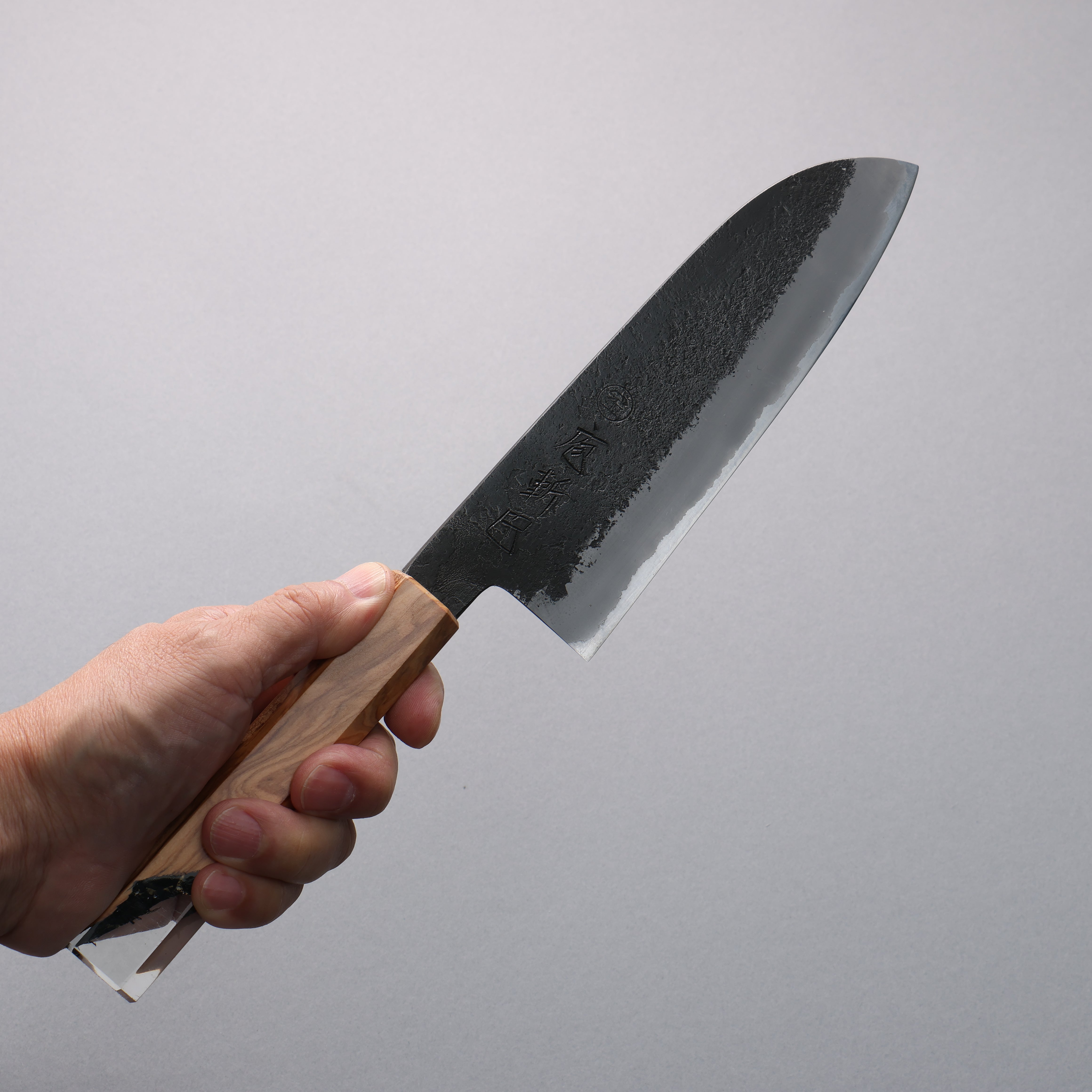Hozantomoe White Steel No.2 Black Finished Santoku 180mm Olive Tree and Black Resin Handle - Japanny - Best Japanese Knife