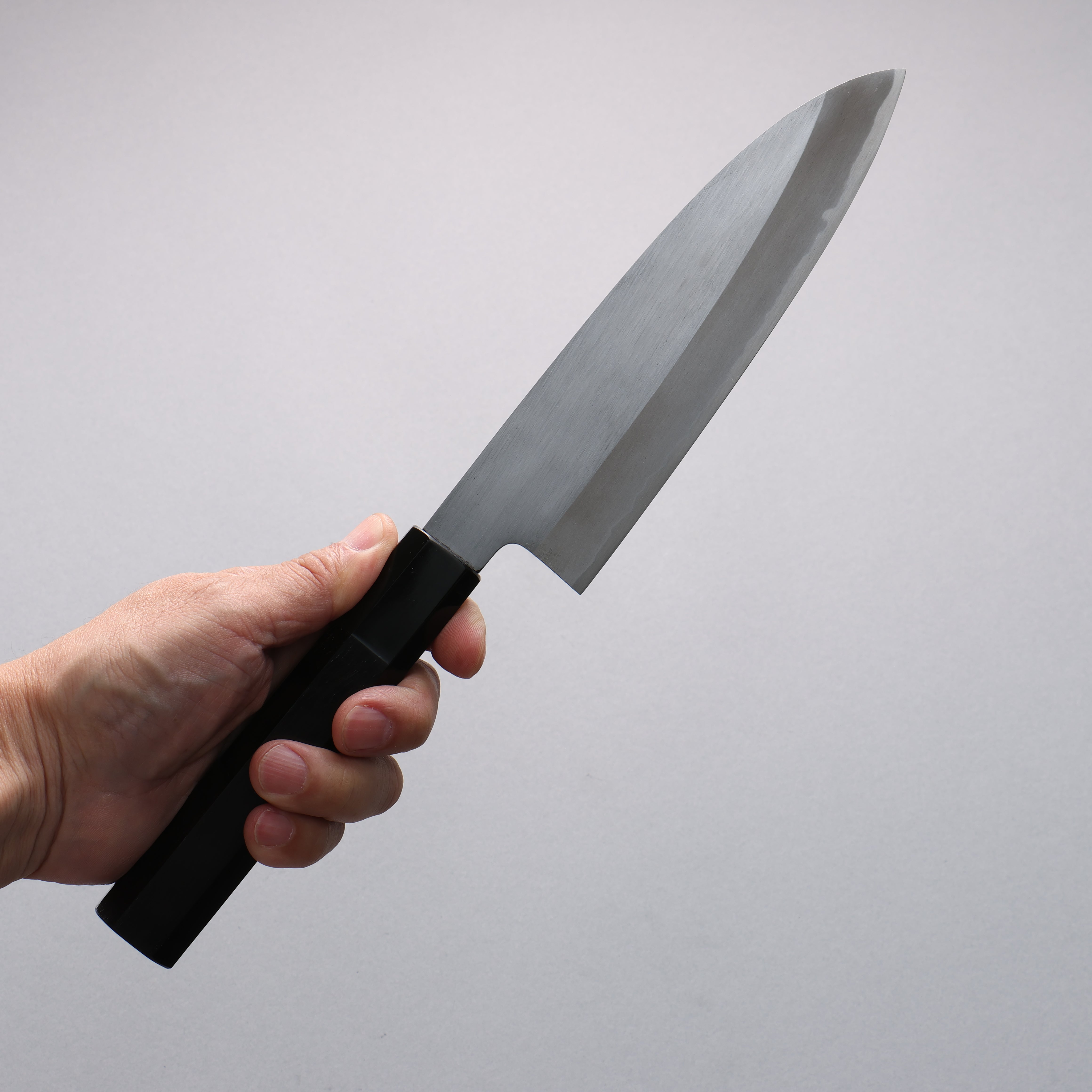 Minamoto Akitada Blue Steel No.2 Kasumitogi Santoku  180mm Ebony Wood Handle - Japanny - Best Japanese Knife
