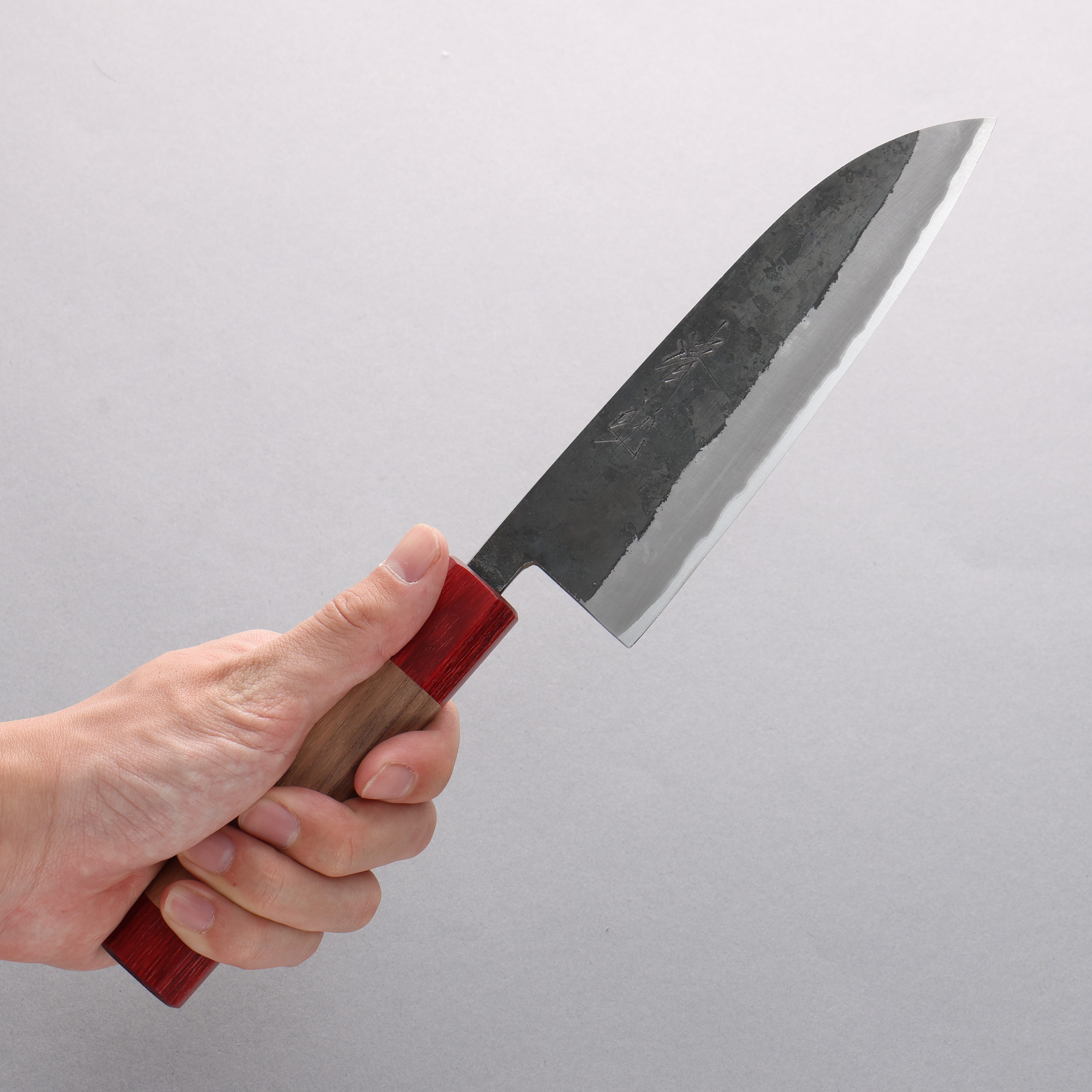 Seisuke Kurumi Blue Steel Kurouchi Santoku 165mm Walnut (With Double Red Pakka wood) Handle - Japanny - Best Japanese Knife