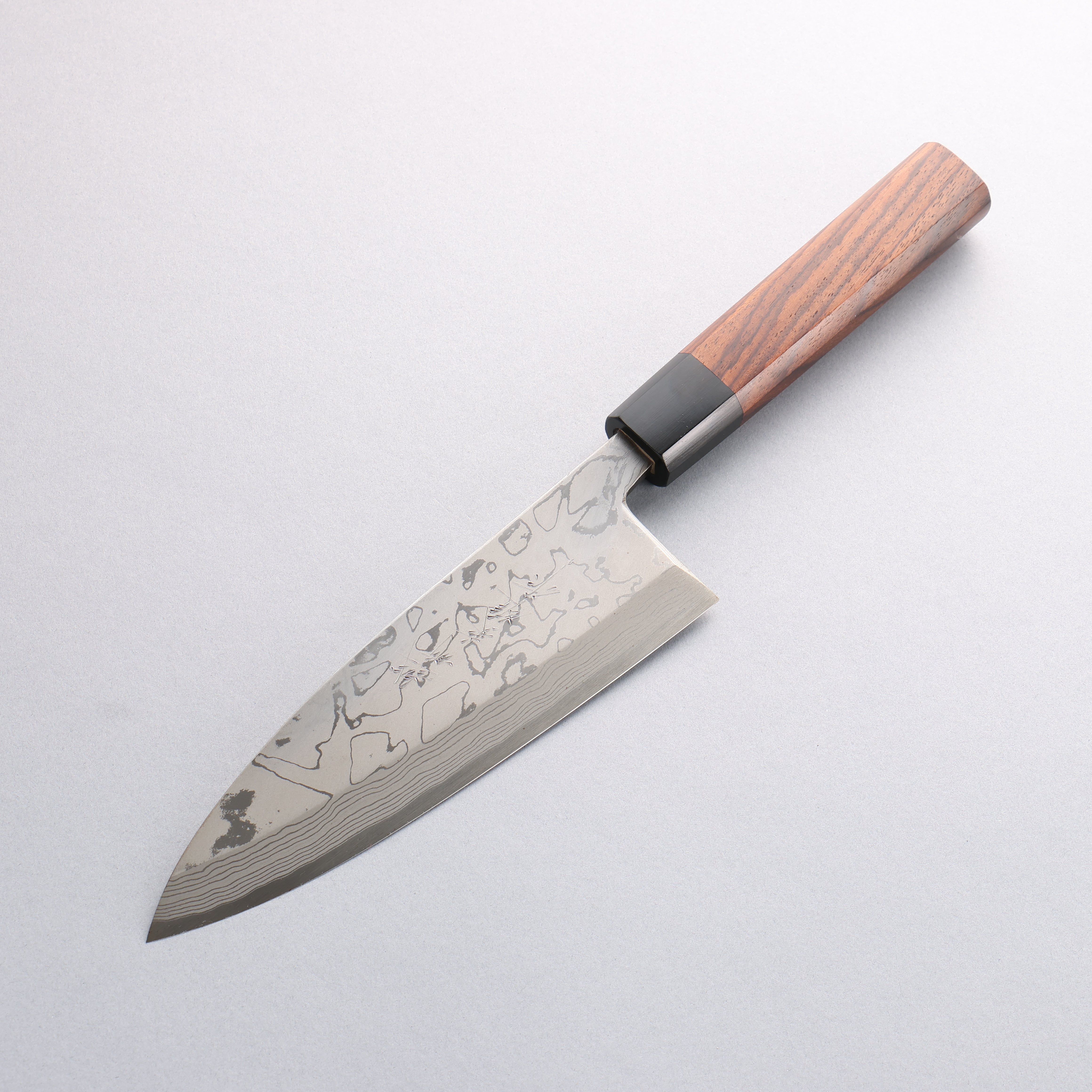 Hideo Kitaoka [Left Handed] White Steel No.2 Damascus Deba 180mm Shitan Handle - Japanny - Best Japanese Knife
